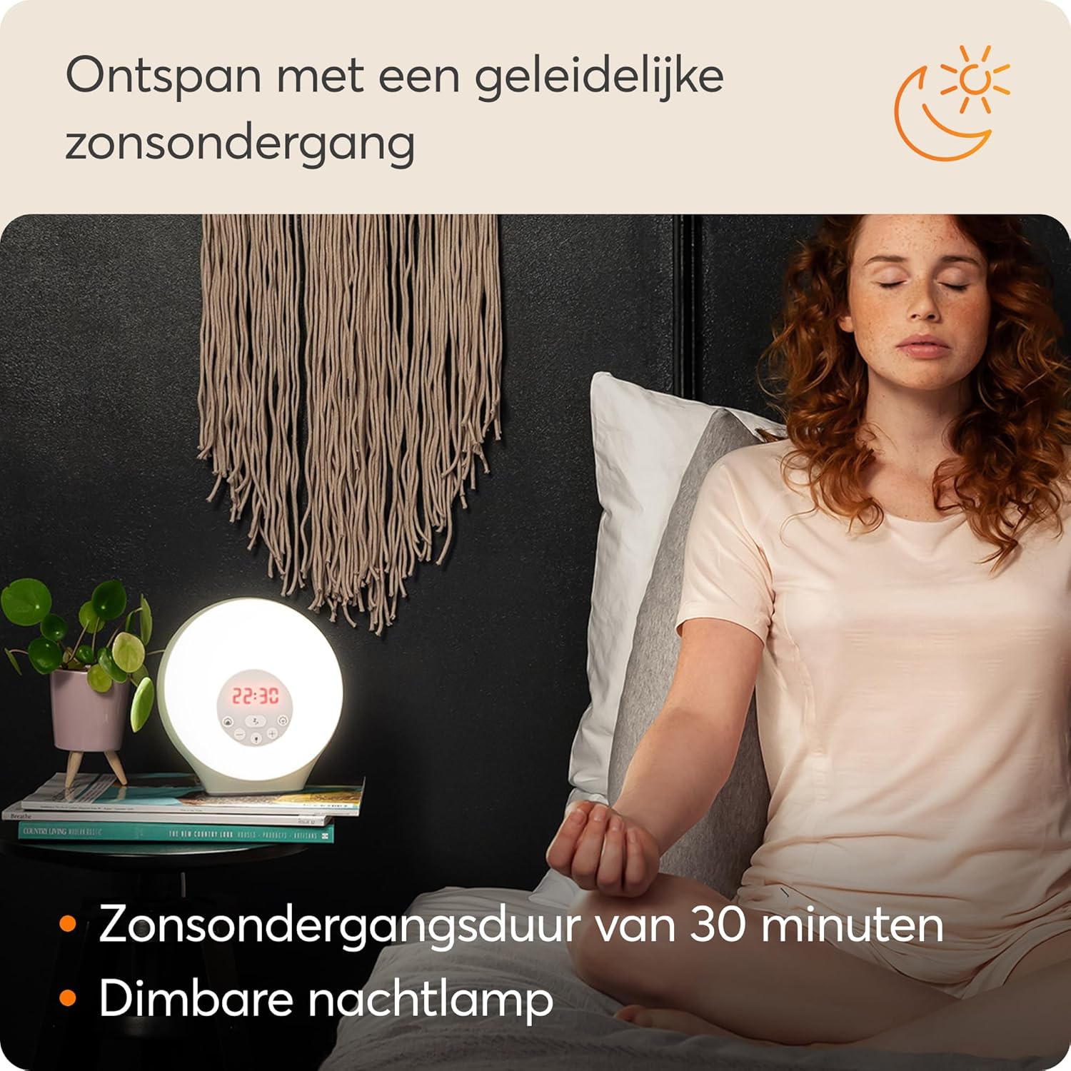Lumie Sunrise Alarm on a bedside table showing 07:00 AM