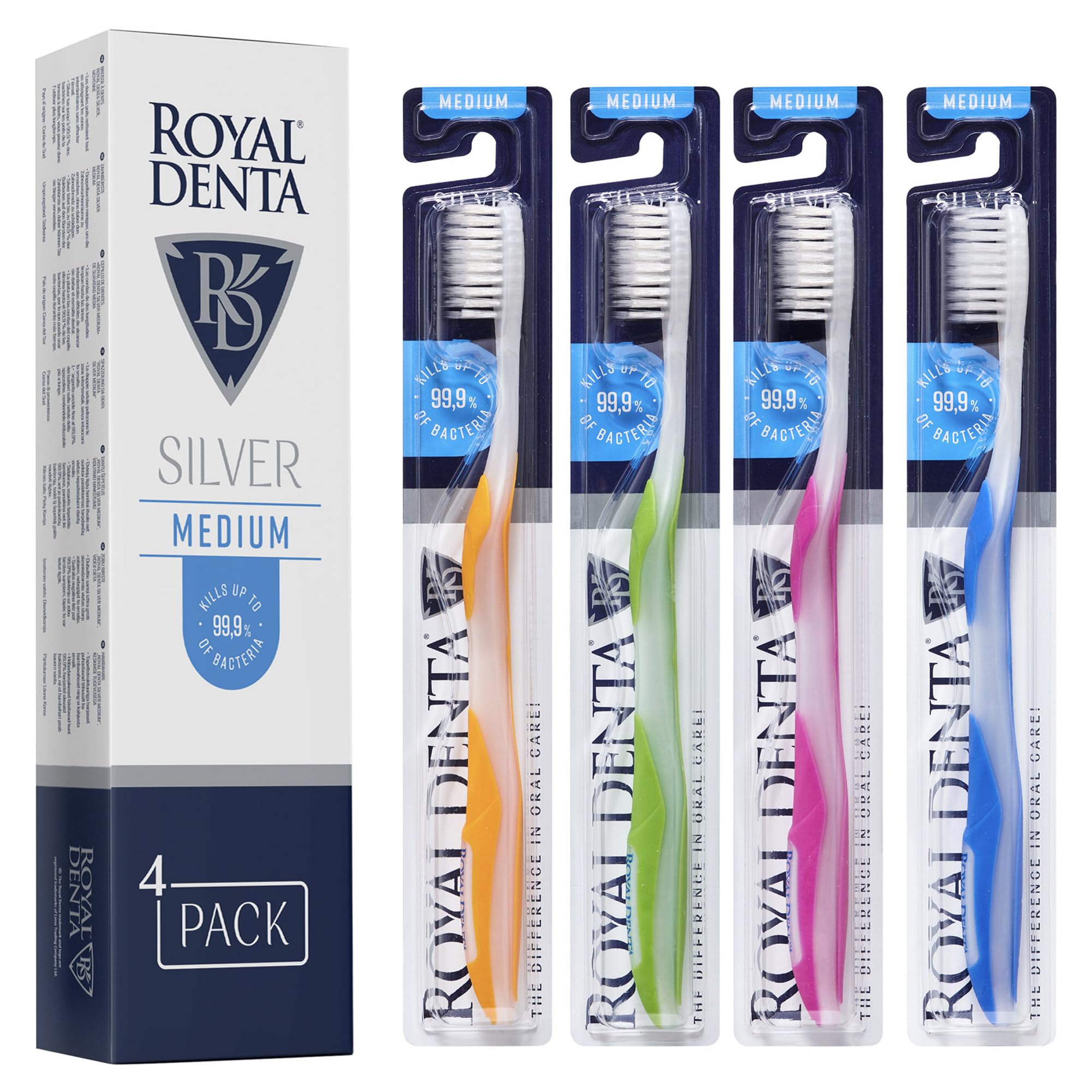 Cepillo dental con hilo dental multipack para adultos, doble longitud plata infusión cerdas para eliminación de placa interdental y cuidado de las encías, medio suave manual