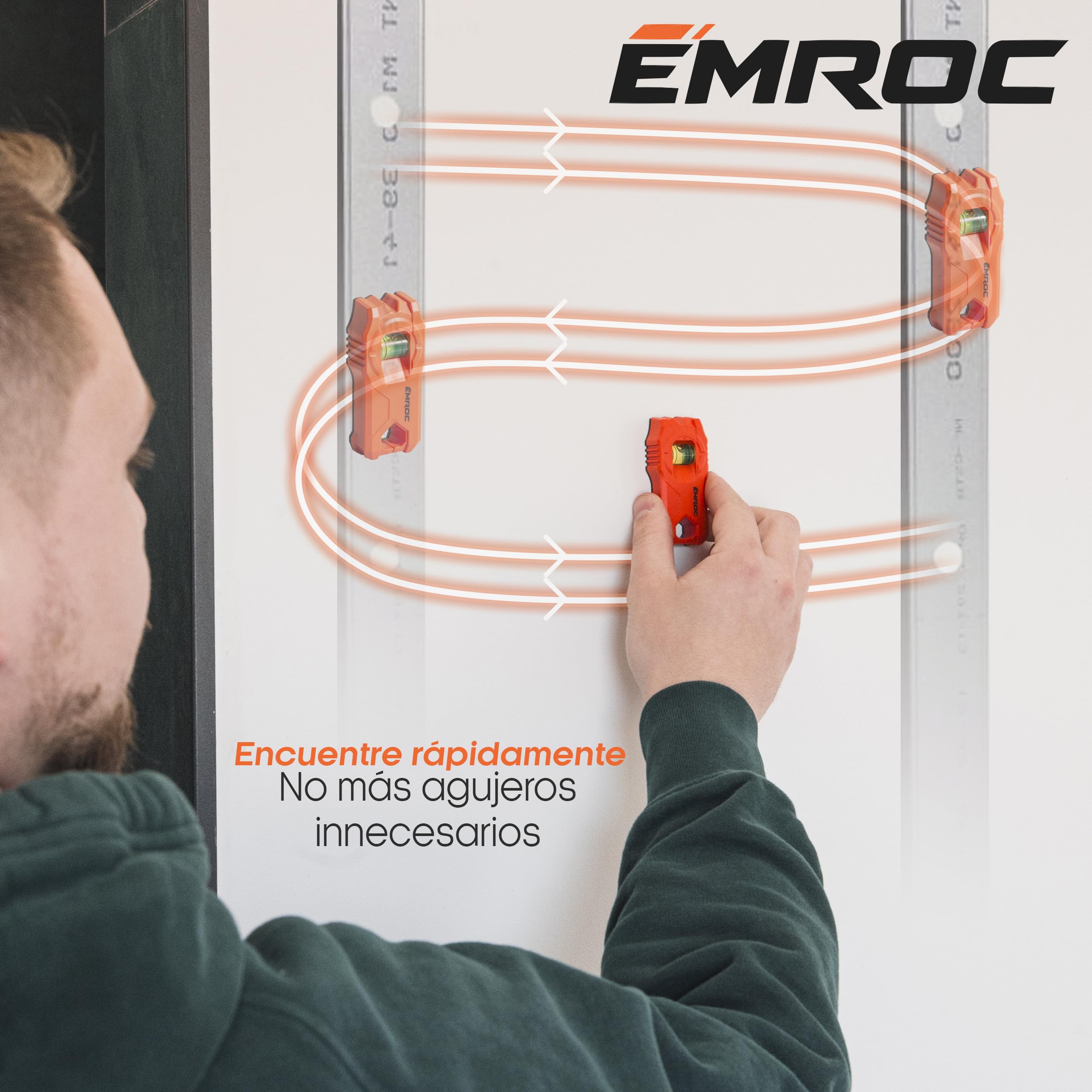 Detector de Montantes EMR-M11 - Imán Neodimio Pladur BA13 Sin Pilas | Imán potente | Nivel de burbuja | Para yeseros y electricistas | Detector de metales pared | Marca francesa