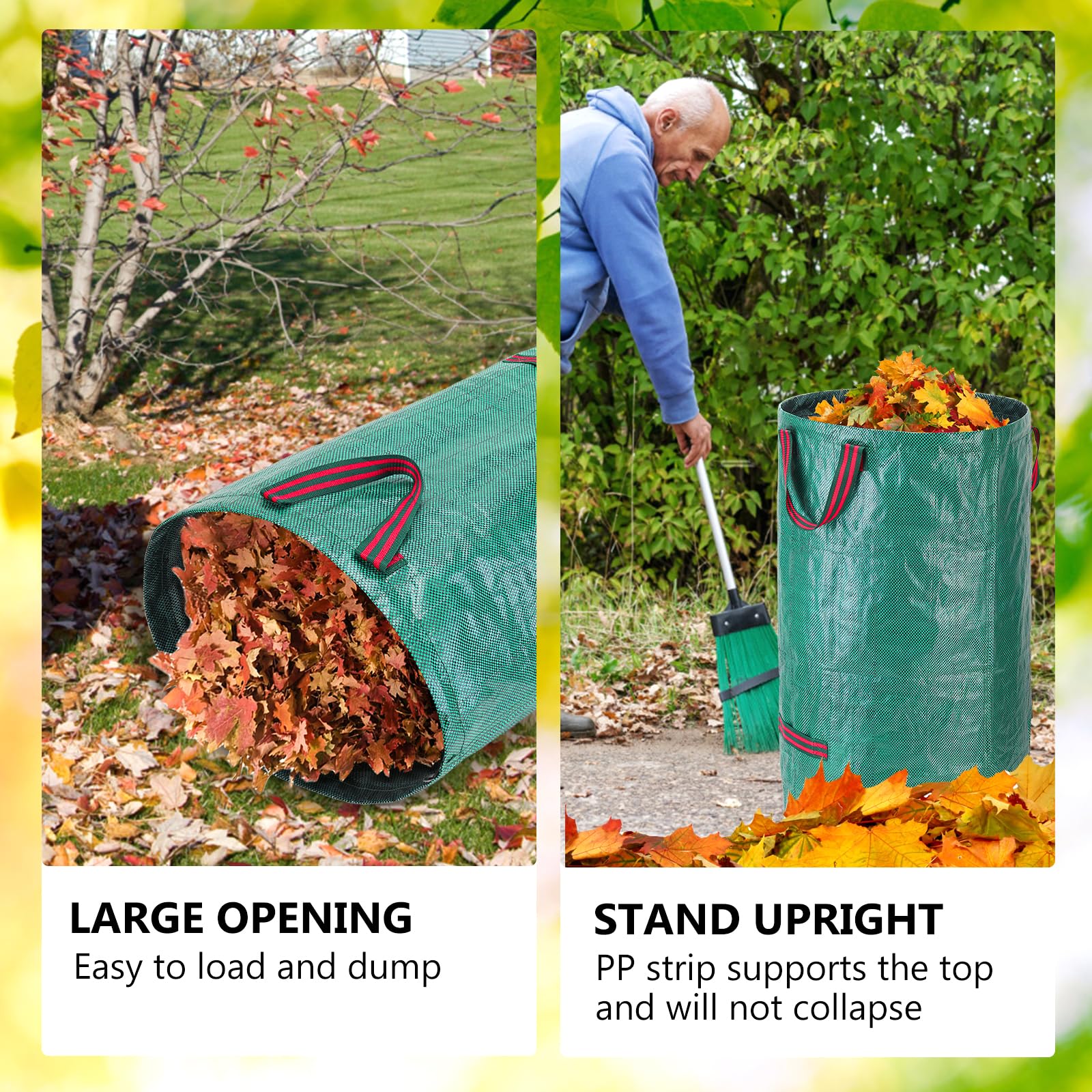 Robuste Gartenabfallsäcke mit Griffen, große Gartensäcke, wiederverwendbar, wasserdicht, Gartensack für Gartenabfälle, Pflanzenabfälle, Gras und Blätter, 500 l x 3 Stück