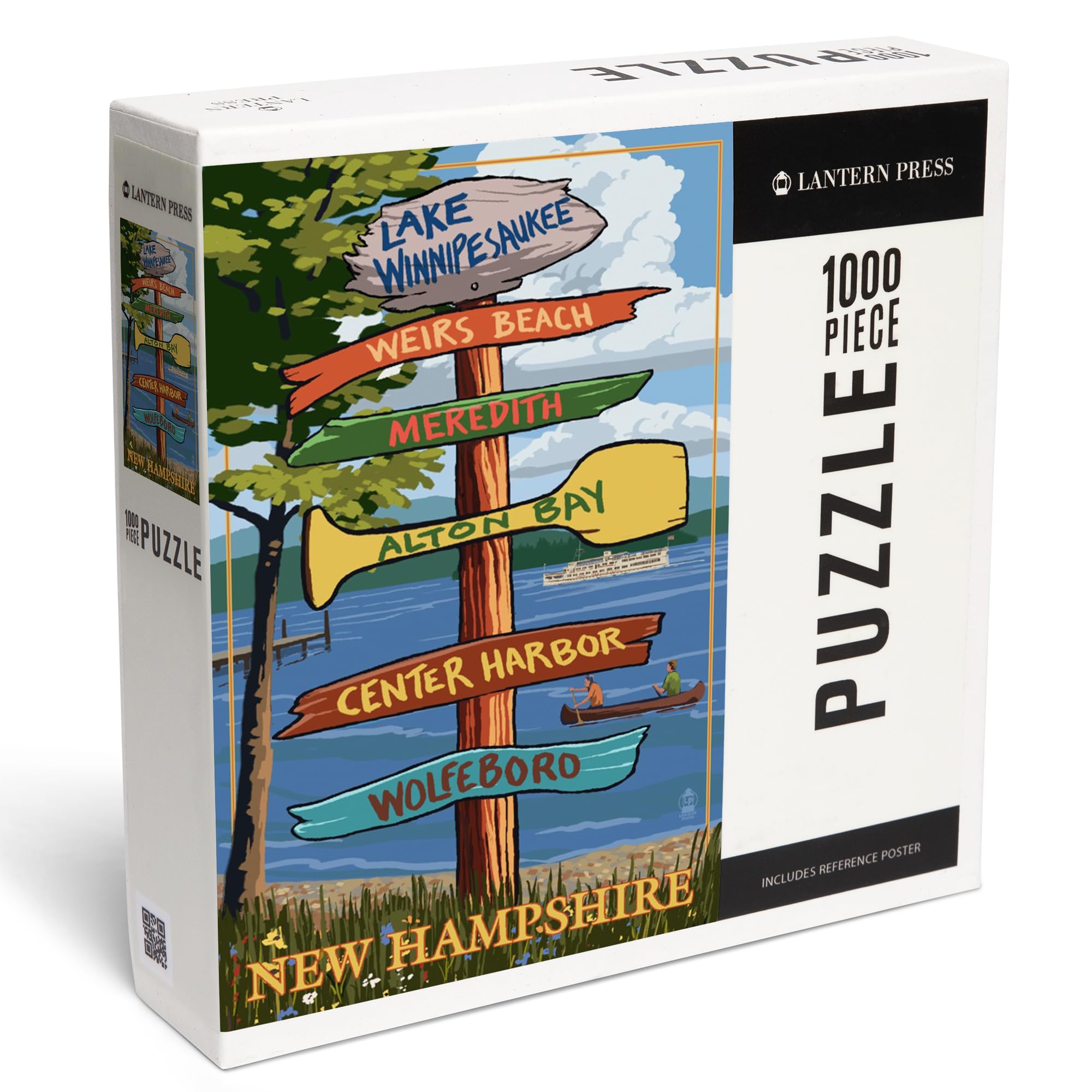 Lantern Press Lake Winnipesaukee, New Hampshire, Destinations Sign, 1000 Piece Jigsaw Puzzle for Adults, Made in USA with Reference Poster