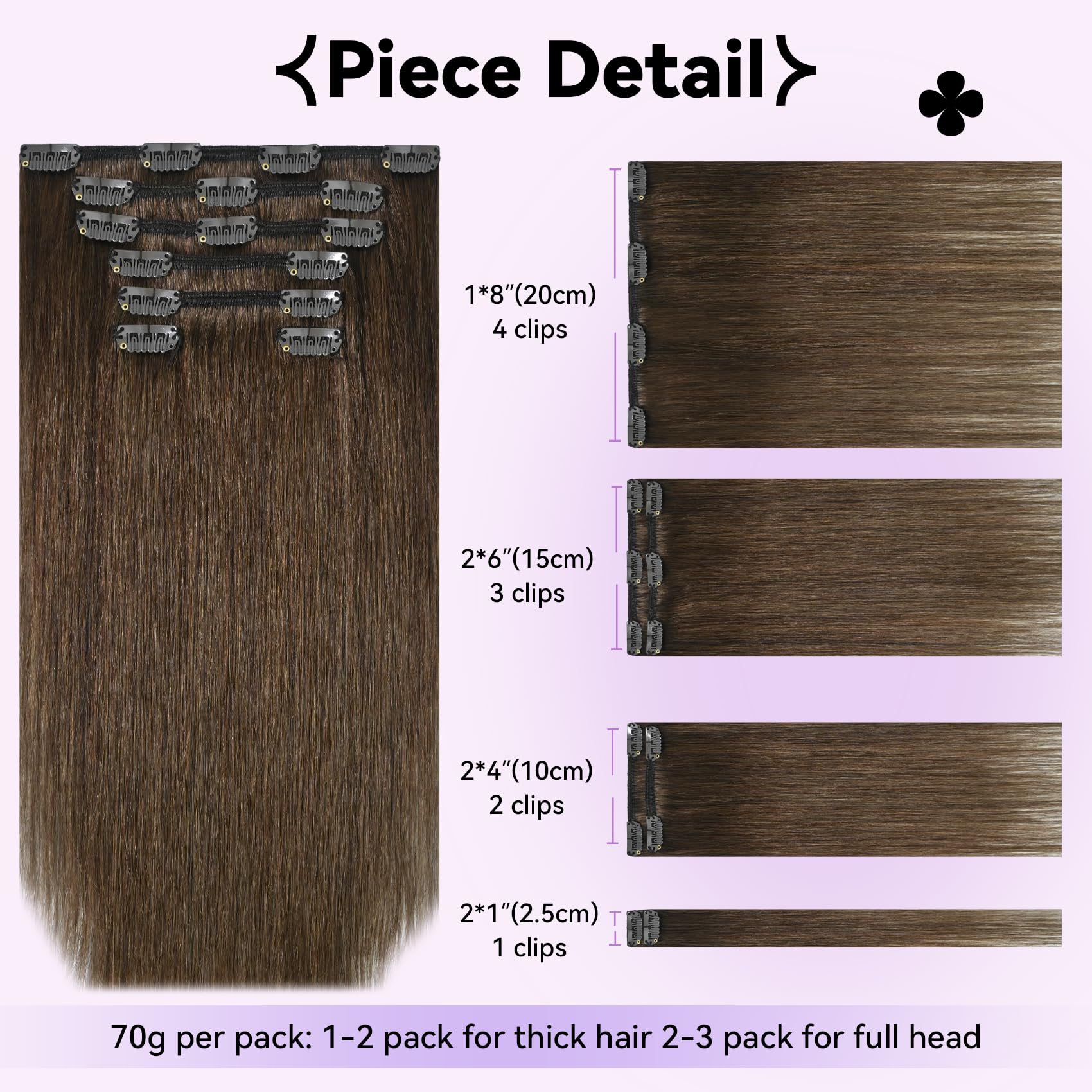 WindTouch Clip in Hair Extensions Human Hair, 15 Inch 75g #4 Medium Brown Hair Extensions for Women Real Human Hair Clip in, Remy Human Hair Extensions Clip ins, Soft Natural Straight — view 3