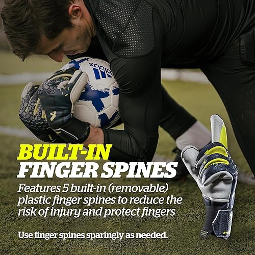 Miniatura 3 de Storelli Silencer Threat Goalkeeper Gloves, High-Impact Hand Protection with 5 Removable Finger Spines, German Quartz Latex with Foam Padding,