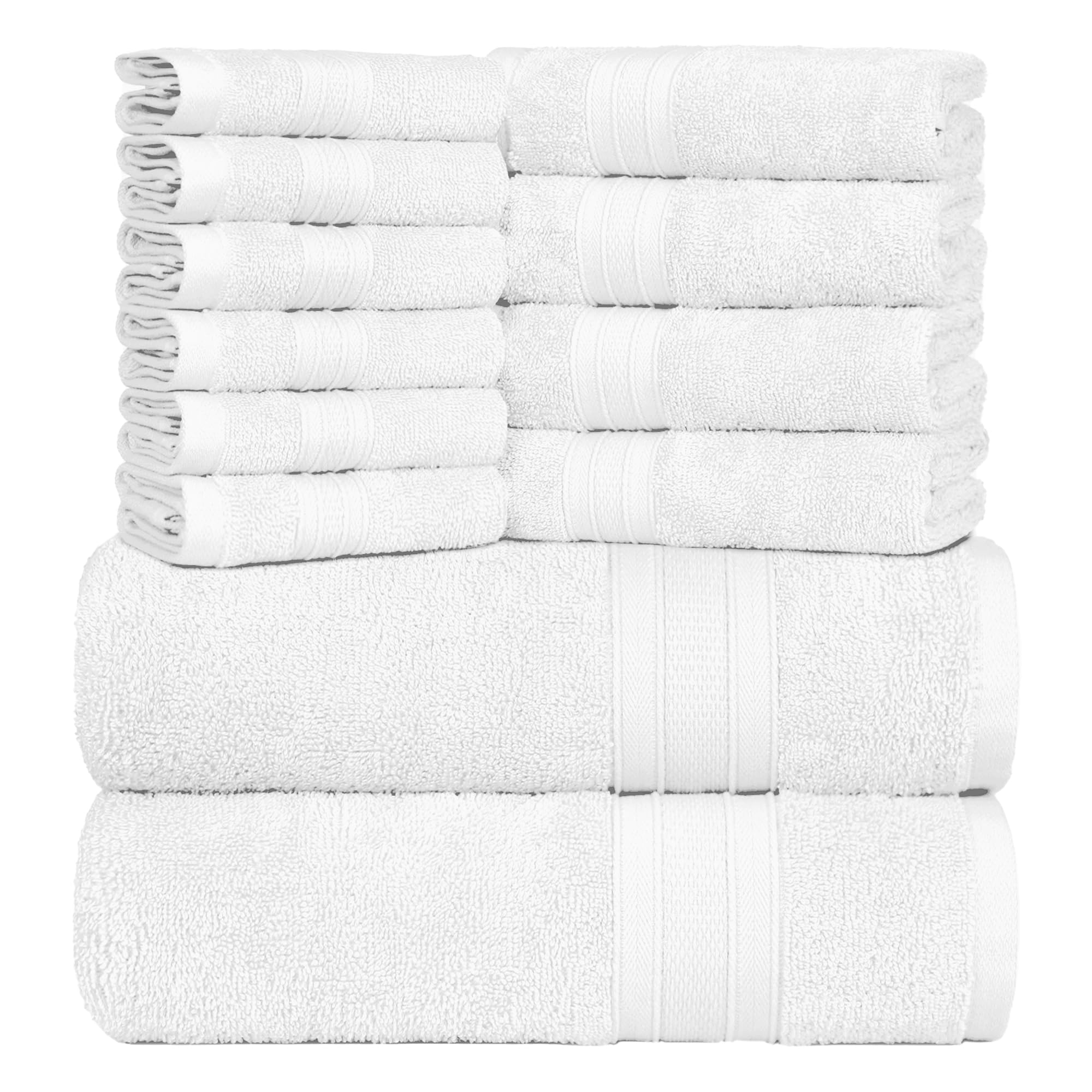 Trident Soft Comfort Air Rich Towels for Bath, 100% Cotton Towel, Super Soft, Highly Absorbent, 12 Pieces Towel Set, 500 GSM - White