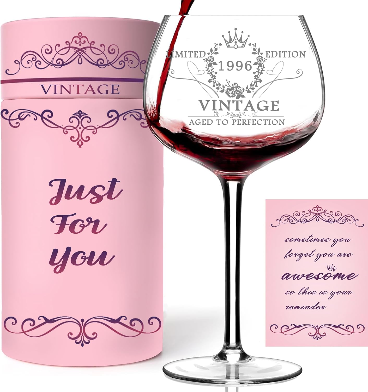 30TH Birthday Gifts for Her, Vintage 1996 Engraved 30th Hand-Blown Wine Glass, 30 Year Old Birthday Decorations For Women, Funny 30 Bday Gifts Idea For Woman, Friends, Daughter, Wife, Sister