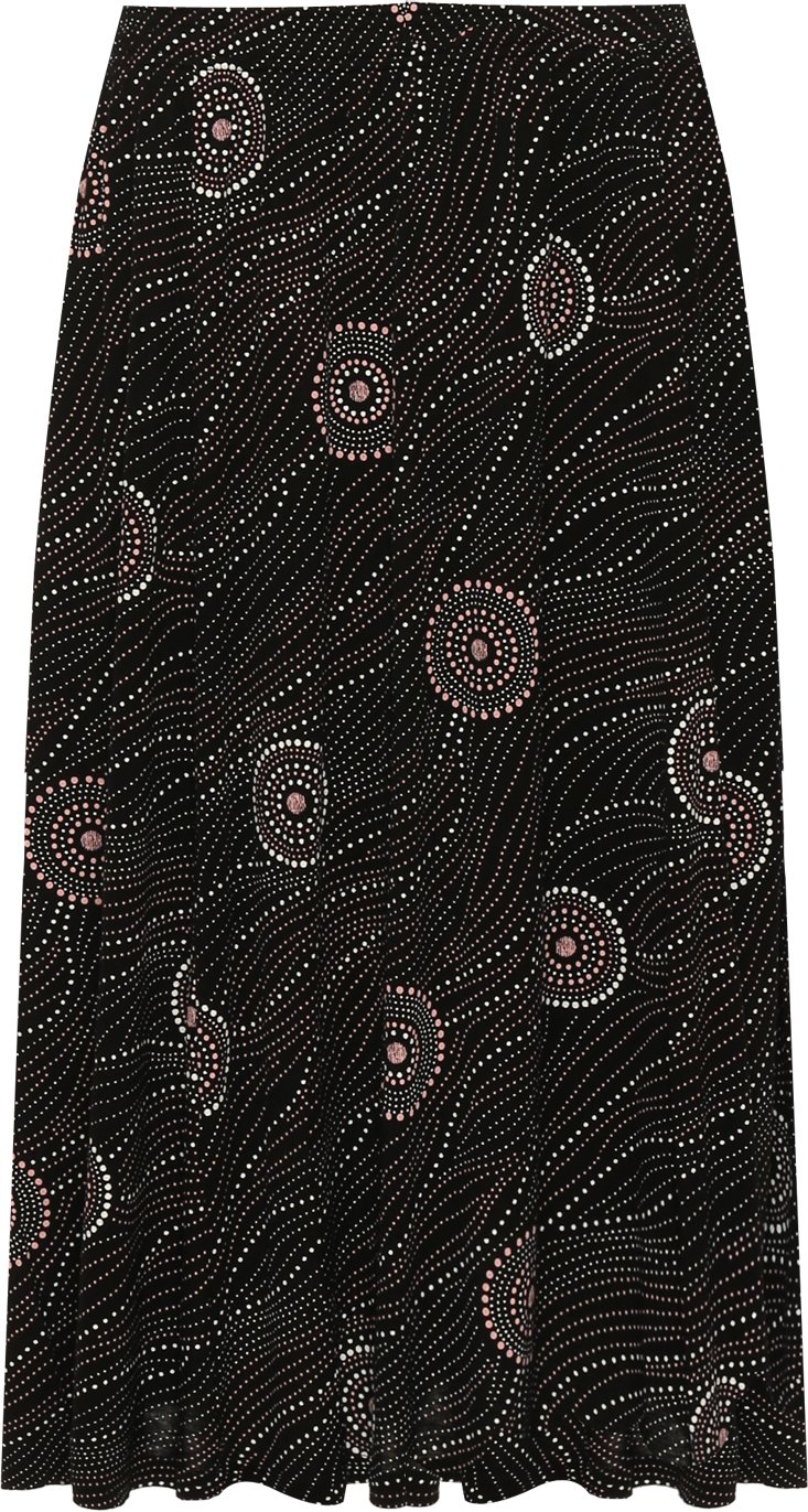 Wearall Women's Black Pink Plus Elasticated Midi Skirt Spot Cirle Print Stretch New - 28-30