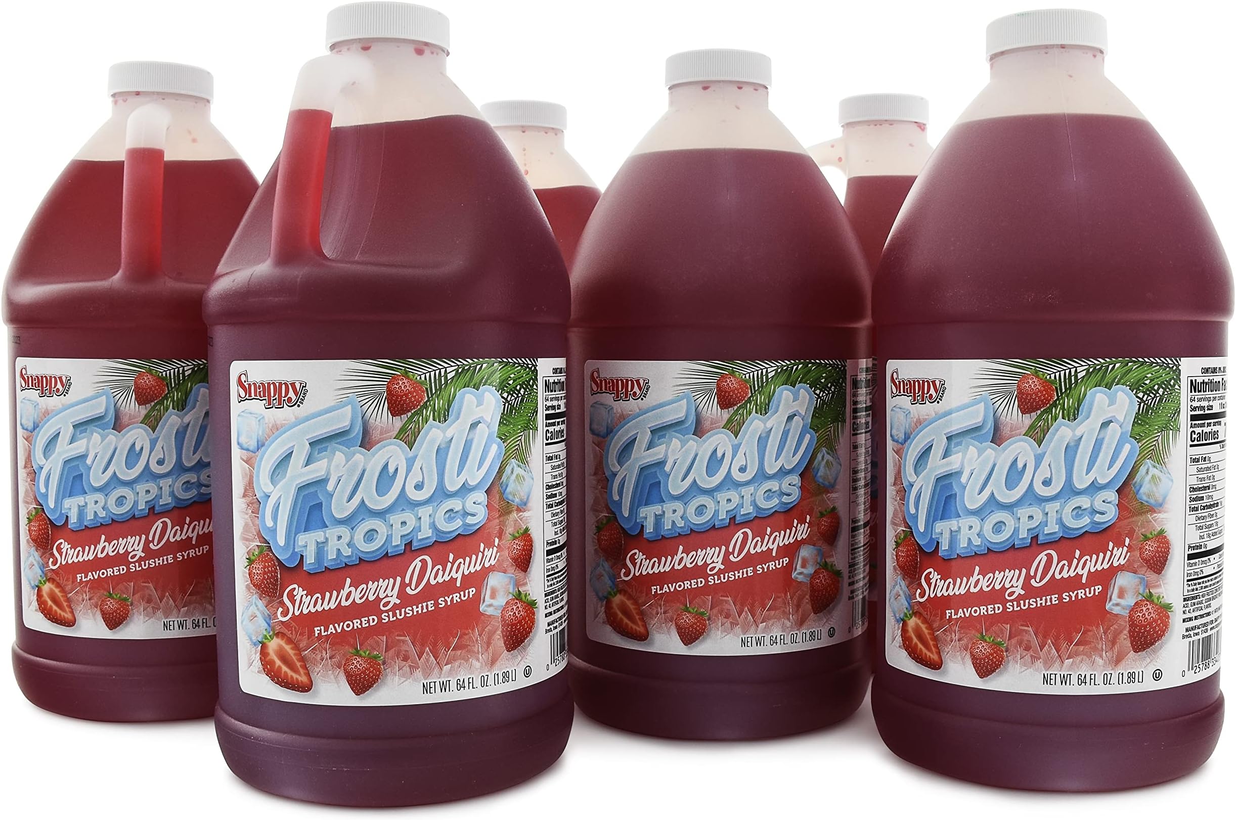 Snappy Frosti Tropics Strawberry Daiquiri Slushie Mix, Slushie Syrups for Machine, Granita Slushy Syrup, Drink Mixers for Cocktails, Slushy Drink Mixes for Alcohol, 1/2 Gallon, 6 Pack