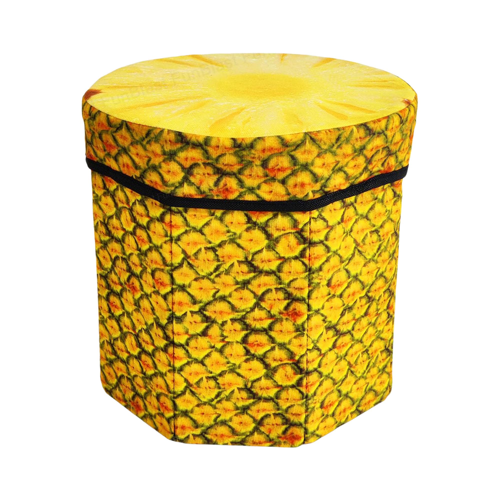 Funblast Multi-Functional Folding Storage Ottoman Box Organizer Cum Stool With Seat Cushion, Storage Boxes For Toys For Kids (Pine Apple) - Multicolor