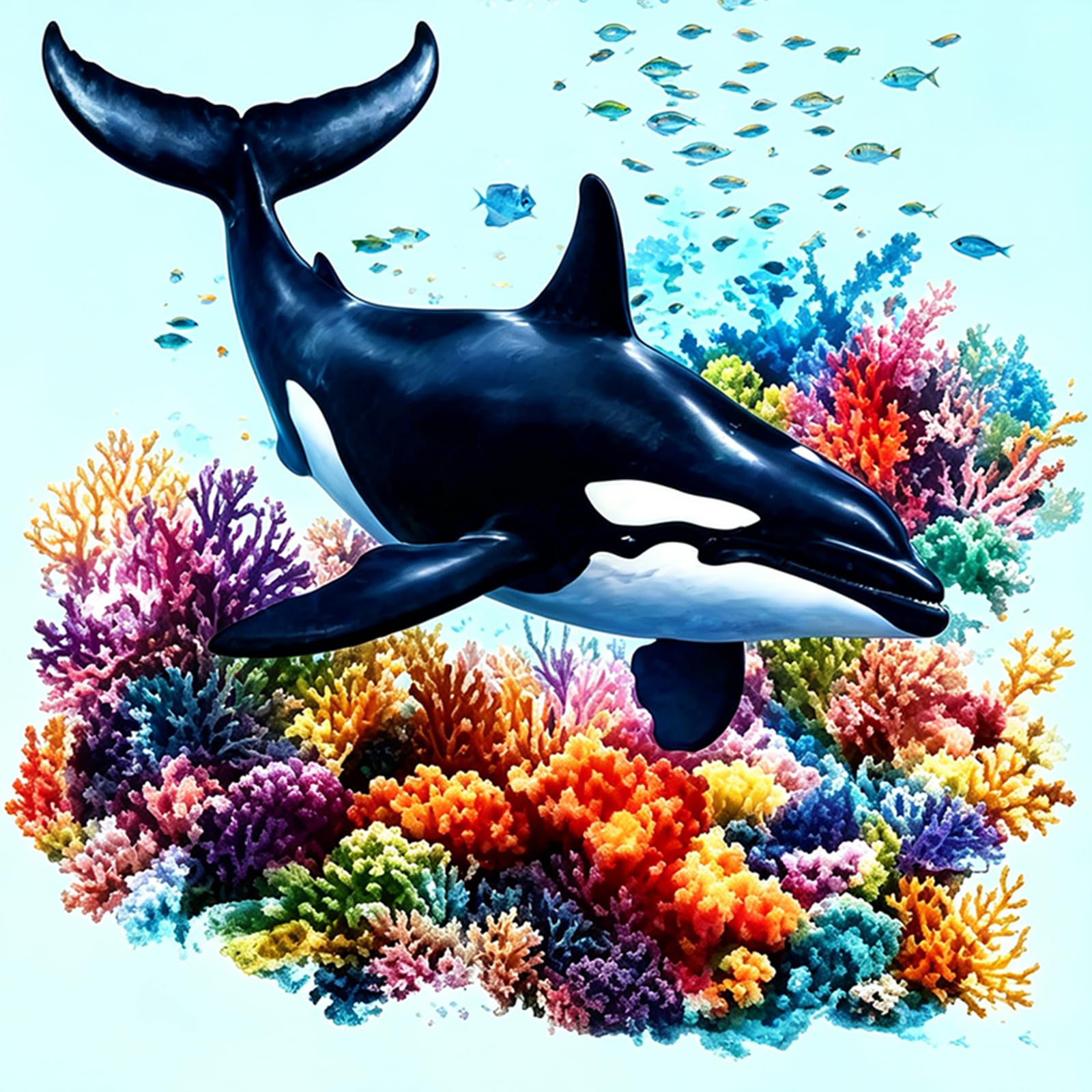 Poetrydraw Reef Orca Full 11Ct Diy Stamped Needlework Embroidery Kit 15.75X15.75inch Embroidery Needlepoint Starter Kits Cross Stitch Art And Crafts Kits For Beginners Adults Home Decor (Reef Orca)