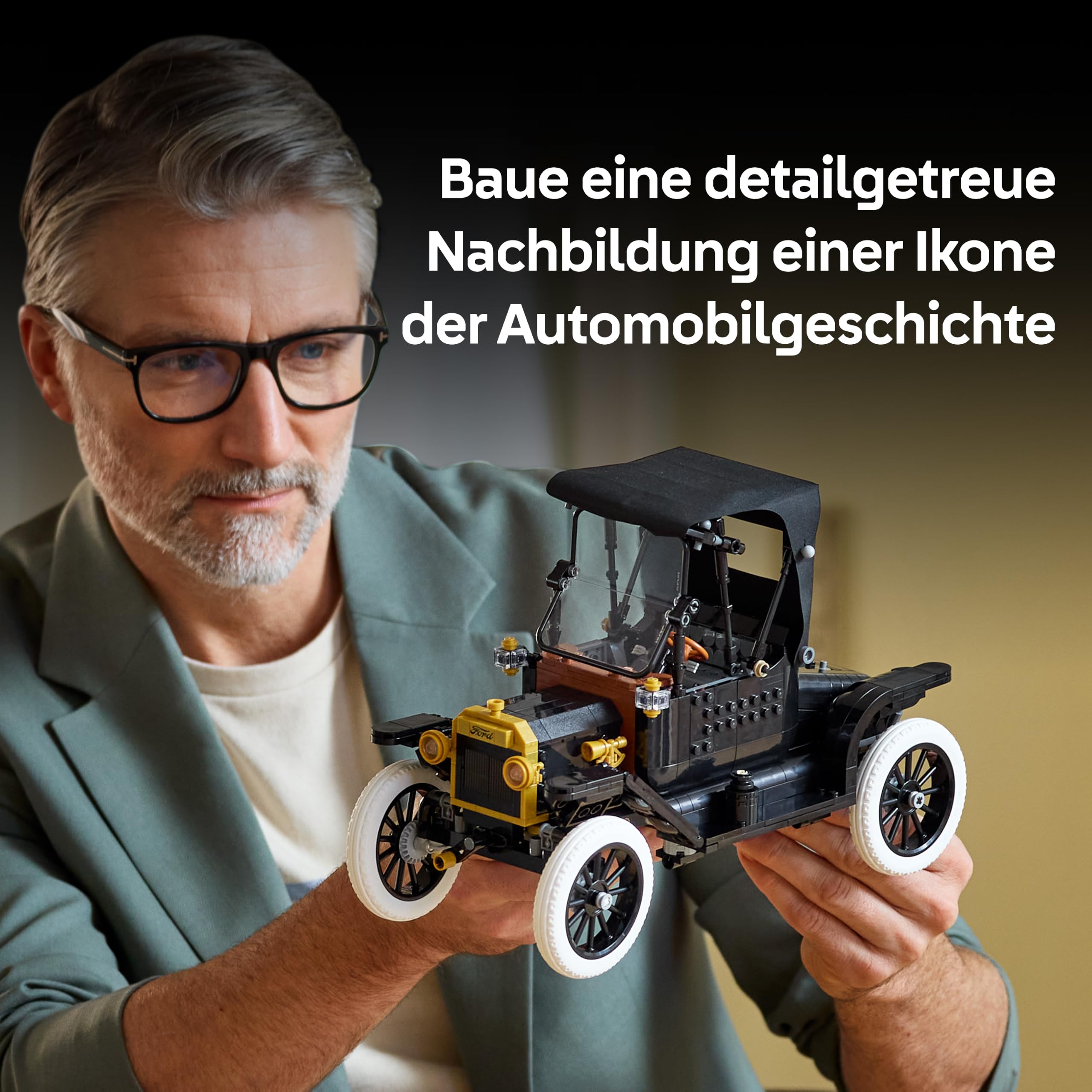LEGO Icons Ford Model T - Retro Auto Modellbau für Erwachsene - Sammler Ausstellungsset mit Stofffaltdach, hohen Rädern & geteilter Windschutzscheibe - Geschenk für Fans klassischer Fahrzeuge - 11376