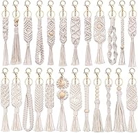 Nosiny 24pcs Boho Macrame Keychains Bulk - Handcrafted Tassel Bag Charms for Women, Purse Keys Aesthetic Decor Beige