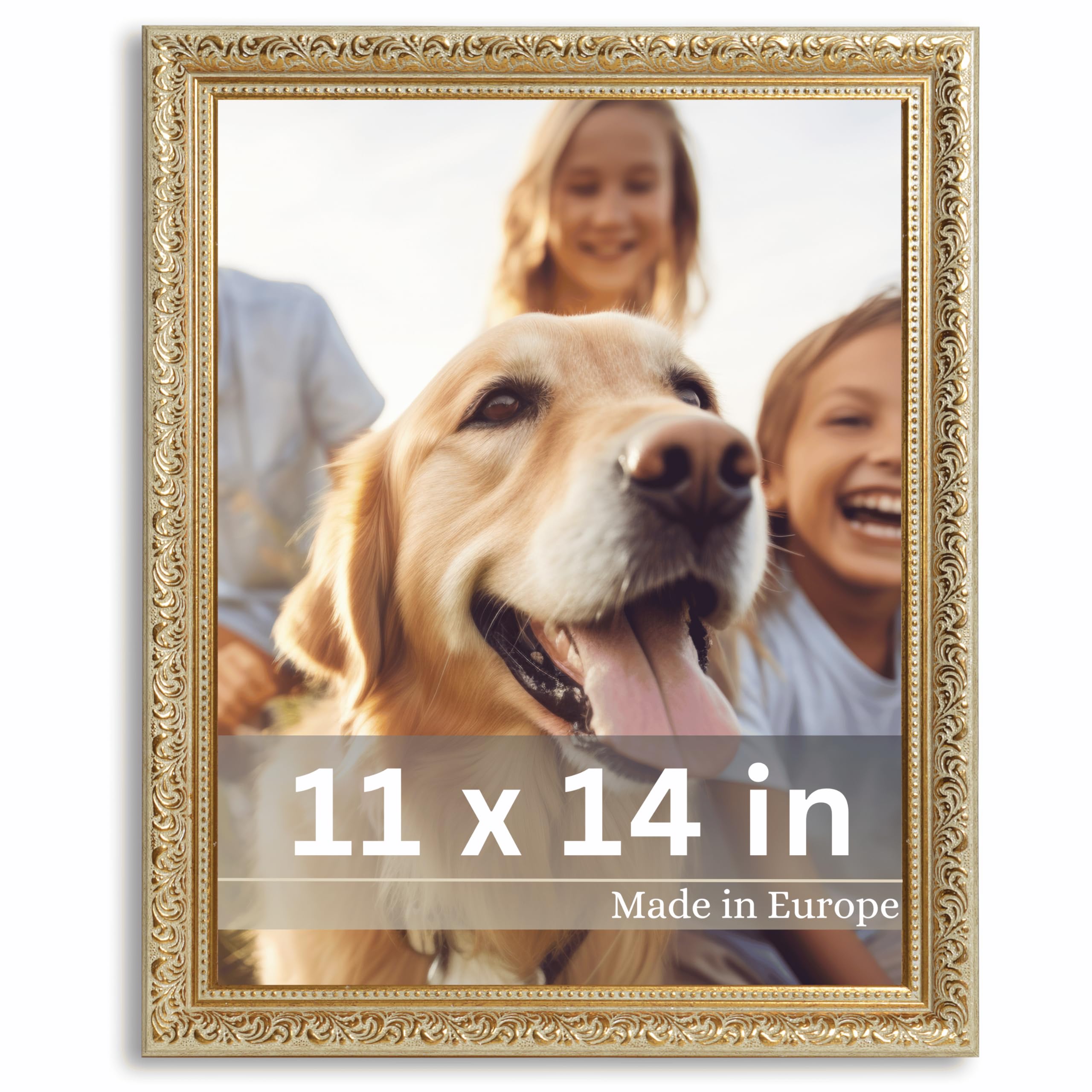 VictoR 11x14 Picture Frame Rubens Green Gold - Picture Frames 11x14 - with Shutterproof Acrylic Glass - Antique - Gold 11 by 14 - only for hanging