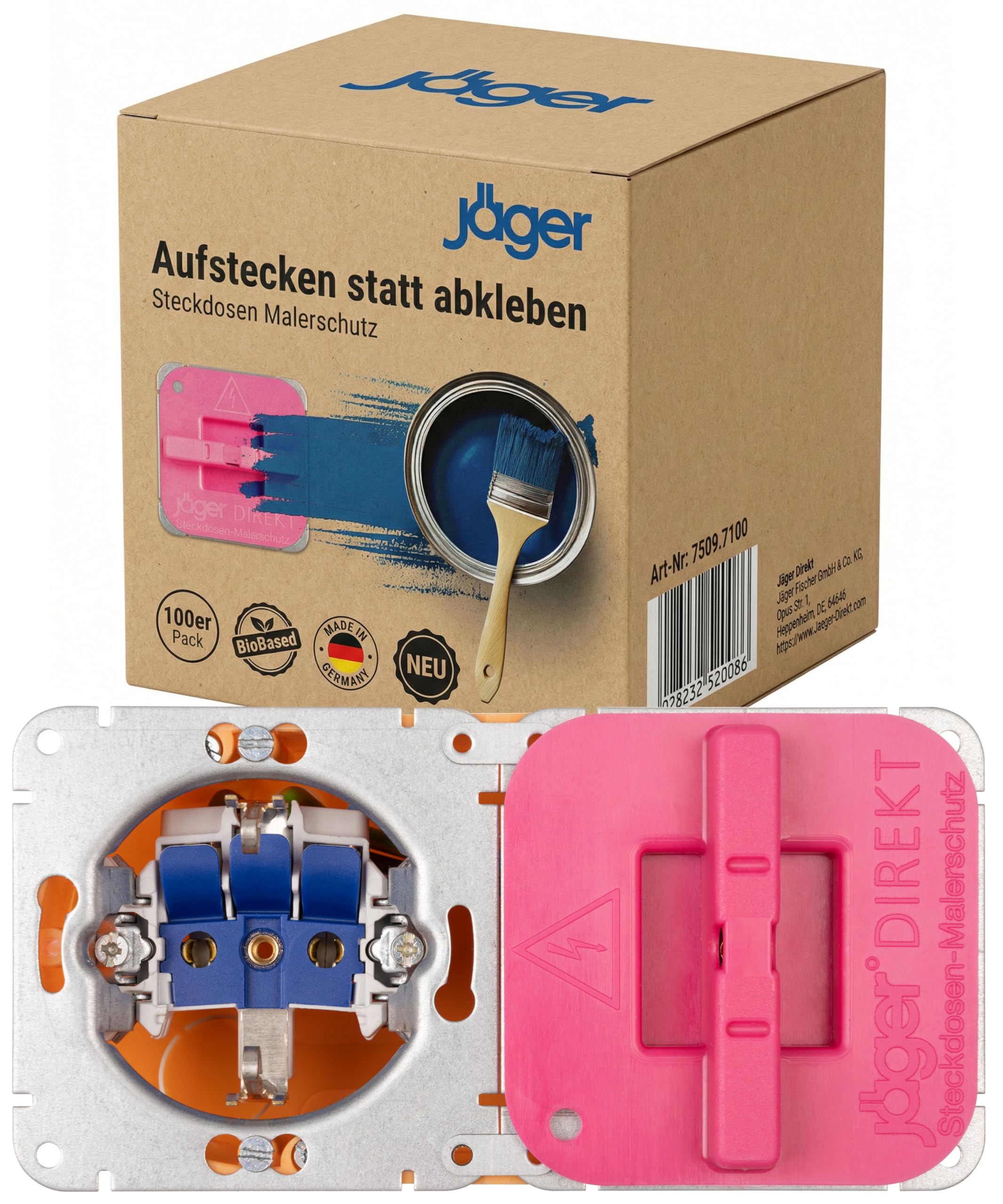 Jäger Direkt Steckdosen Malerschutz 100x Universal, BioBased, Made in Germany