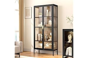 YITAHOME Tall Display Cabinet with Magnetic Suction Lights, Steel Storage Cabinet
