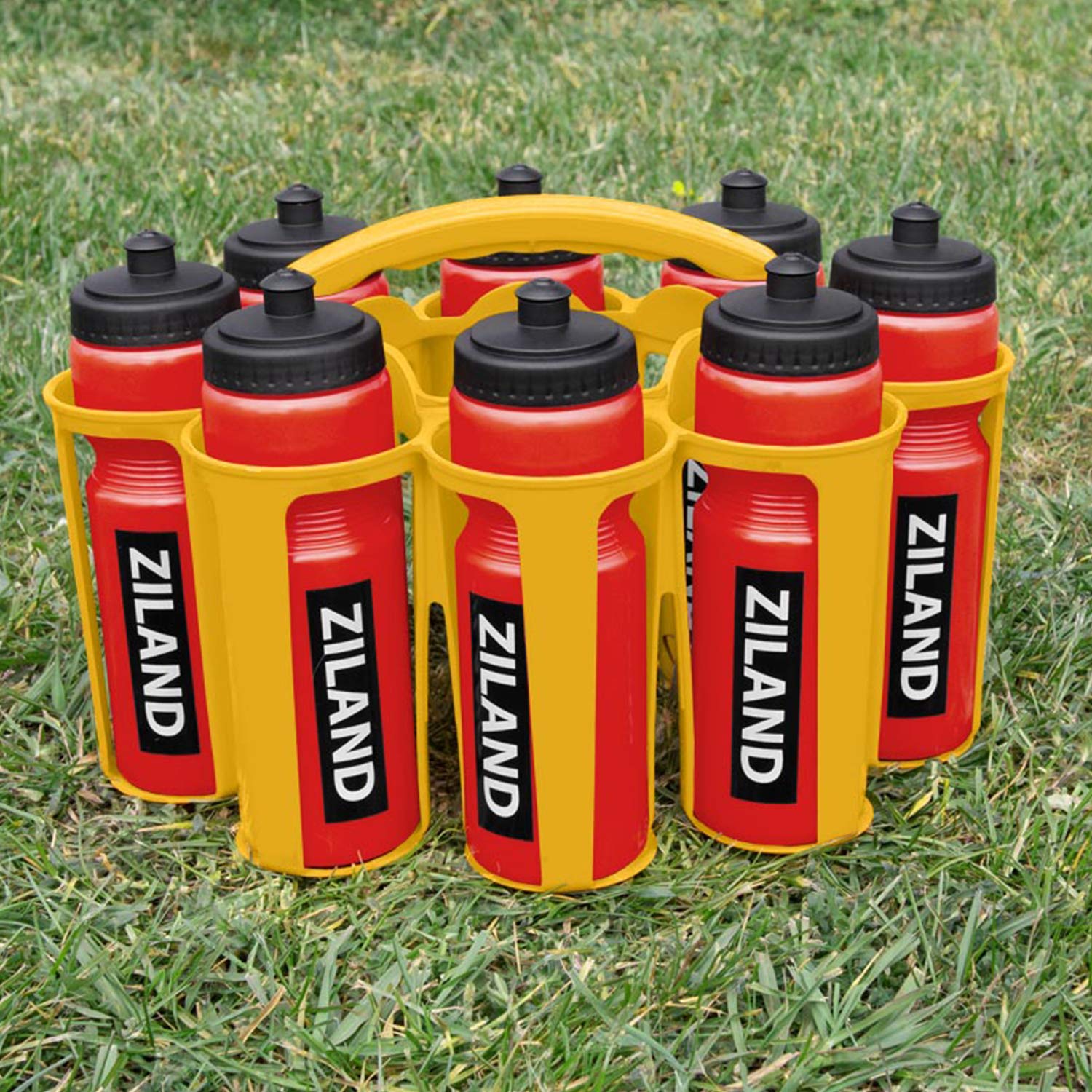 Ziland Academy Easy Squeeze Water Bottle Set - [8 x 700ml Bottles 1 x Carrier] [Choose Your Colour] Designed for Sport Teams (Red - Yellow Carrier) — image 1