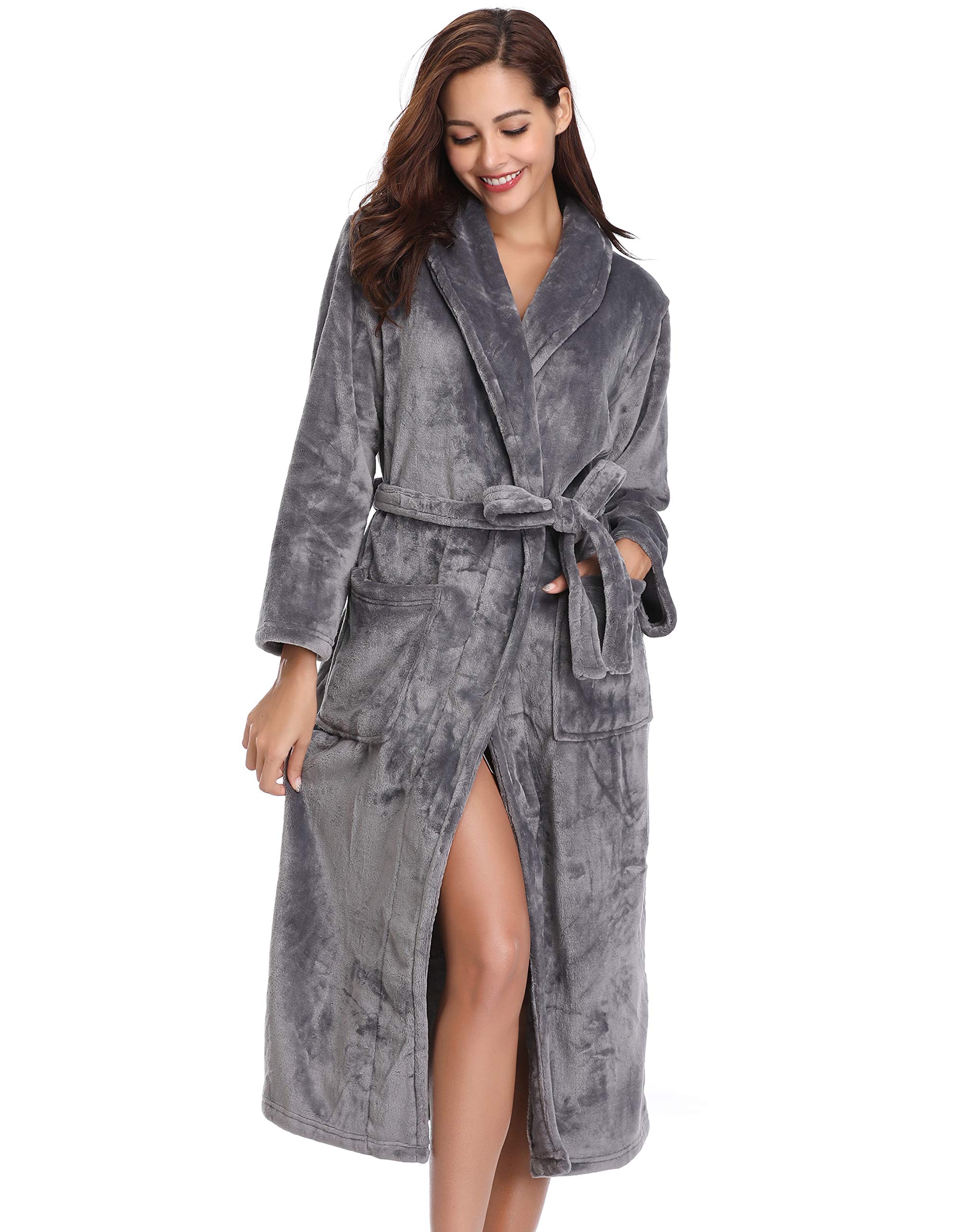 Vlazom Robe de Chambre Femme Polaire Peignoir à Capuche Chaude et Doux Flanelle Hiver Cadeau de Noël