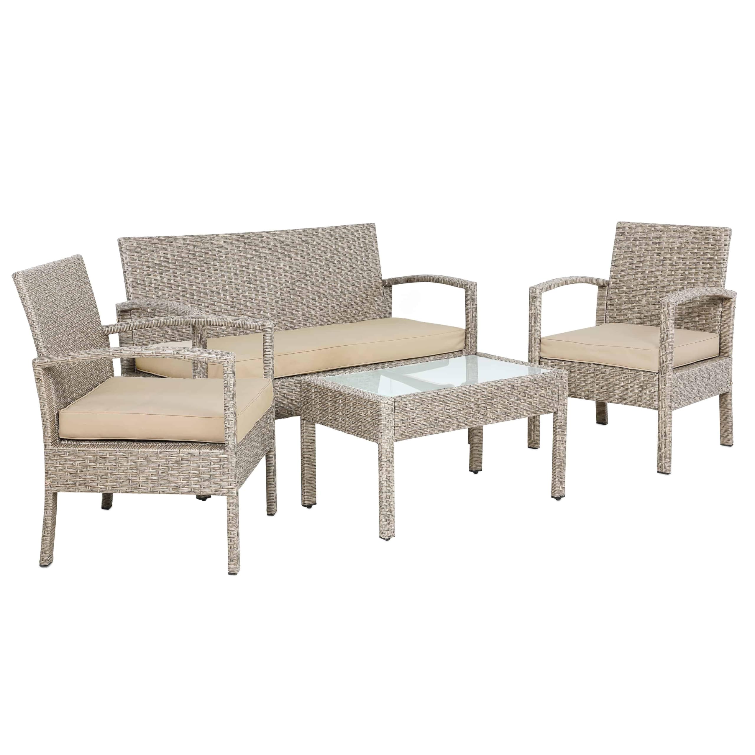 Casaria Lounge Tavolo da Giardino Polyrattan Set 4 Persone con Cuscini