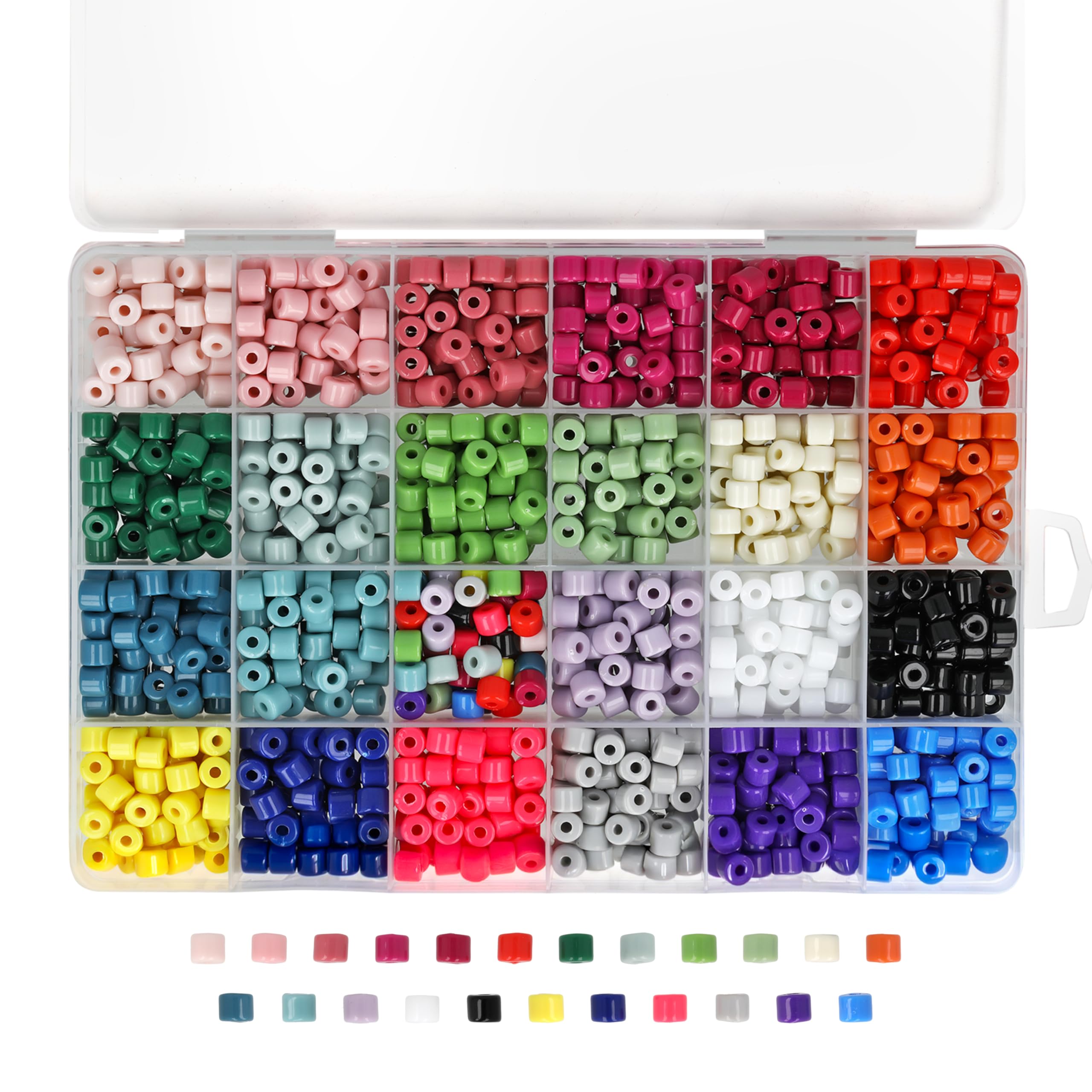 The Beadsmith Asortyment koralików akrylowych – koraliki rurkowe w różnych kolorach, ok. 1200 szt., 24 przegródki (23 kolory + mieszane), koraliki cylindryczne 0,25" x 0,2"