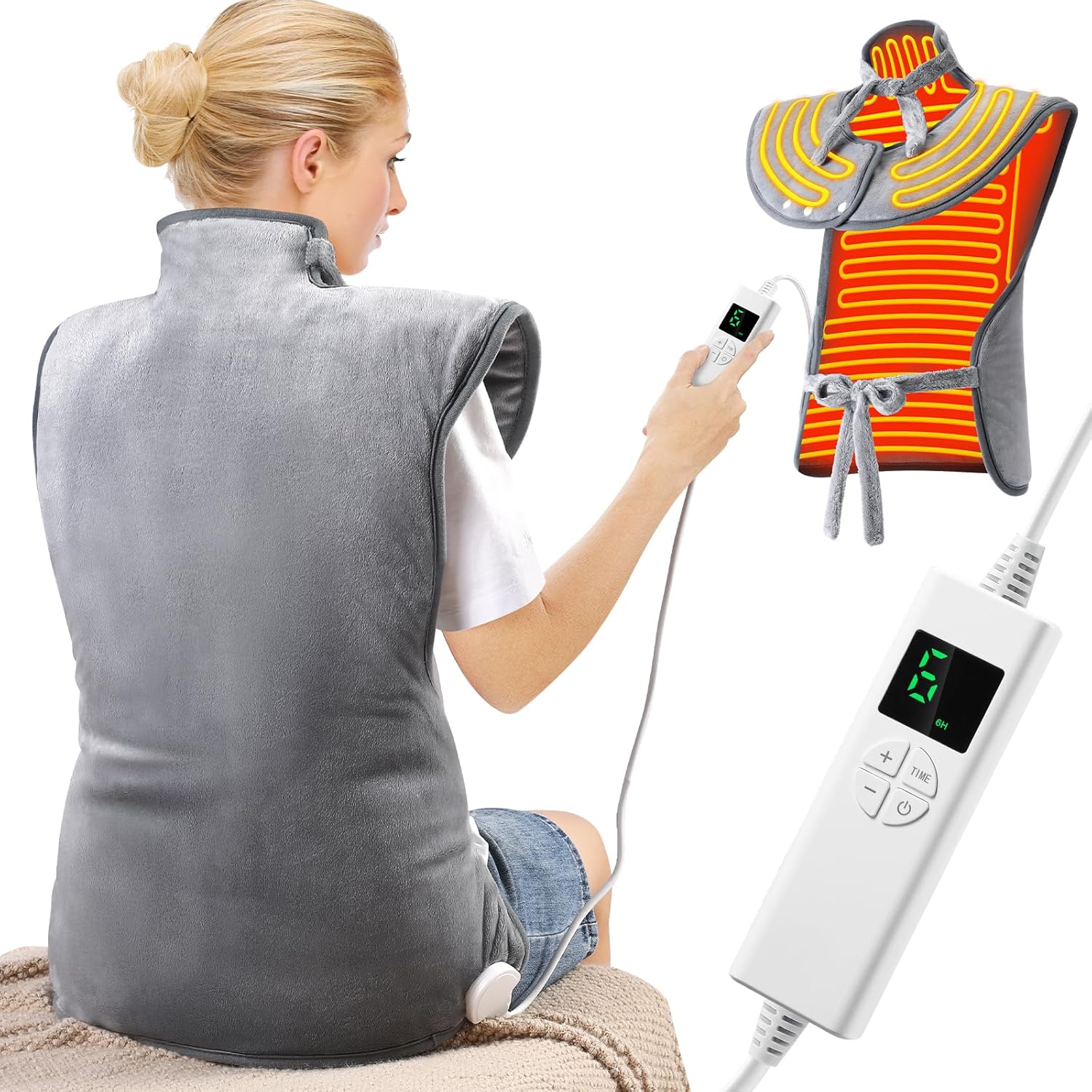 24''×37'' Heating Pad for Neck and Shoulders and Back Pain Relief, Electric Extra Large Heating Pad with 6 Temperature Settings & 4 Auto-Off Timers,Thoughtful Gift for Women, Men,The Elderly