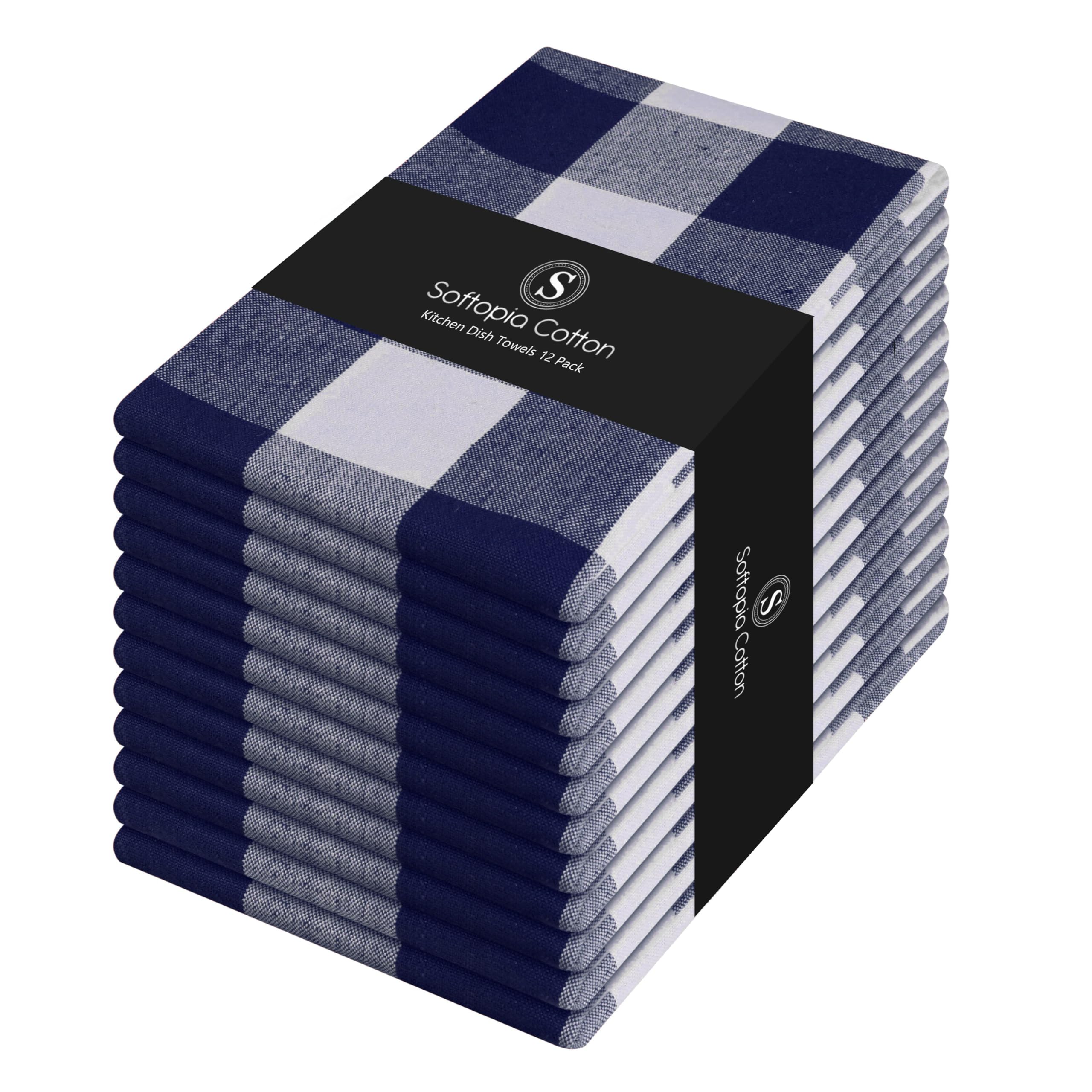 Confezione da 12 strofinacci da cucina a quadri in 100% cotone, 40,6 x 66 cm, super assorbenti, ad asciugatura rapida, asciugamani per la pulizia del ristorante con occhiello per