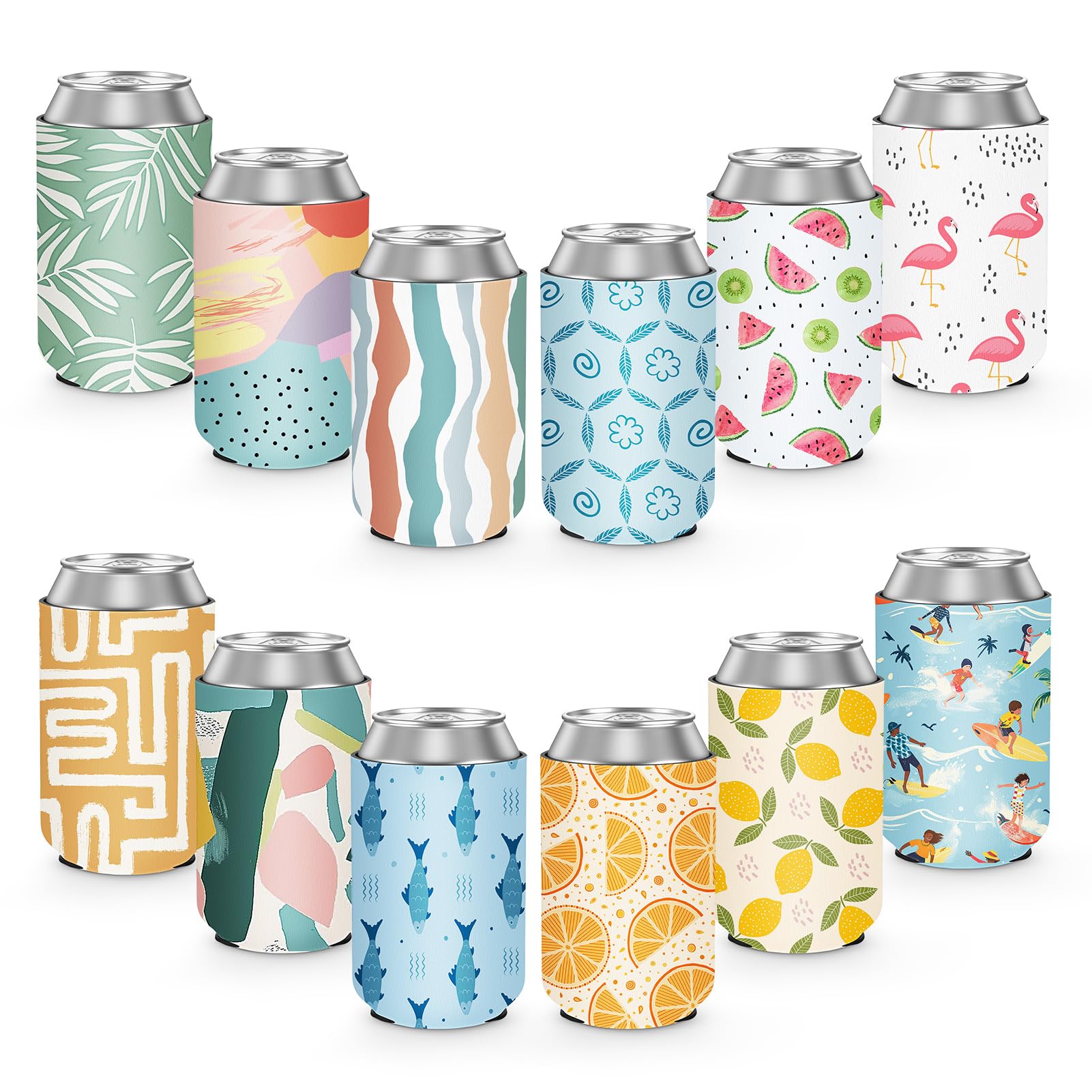 12 Pack Can Cooler Sleeve, Insulated Neoprene Can and Beverage Sleeve Can Cooler for Soda Drink Holders for Summer Party Favors