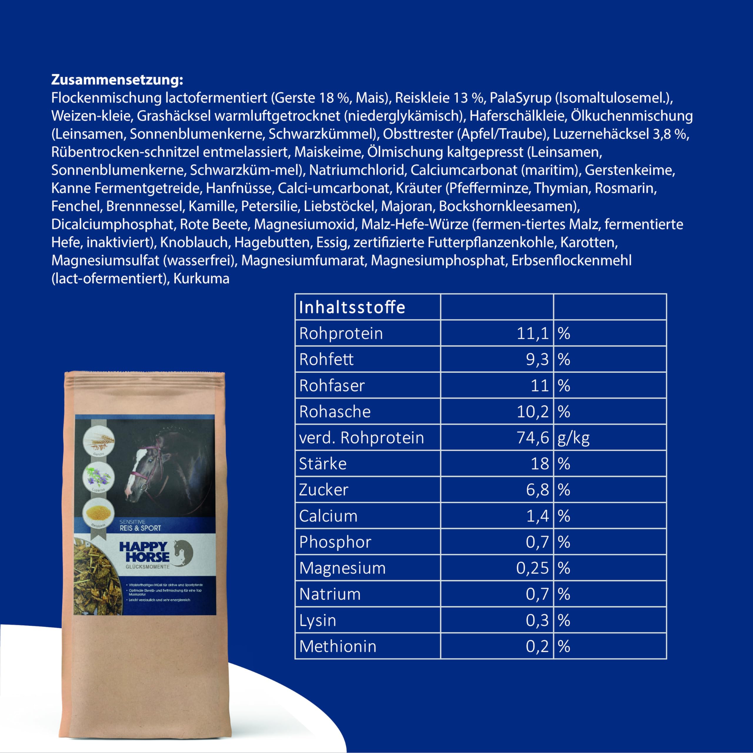 HAPPY HORSE Sensitive Reis & Sport 2 x 14 kg Vorteilspack – Pferdefutter zur Gewichtszunahme & Muskelaufbau - Getreidearm, Glutenfrei, Energie- & Vitalstoffreich - Made in Germany