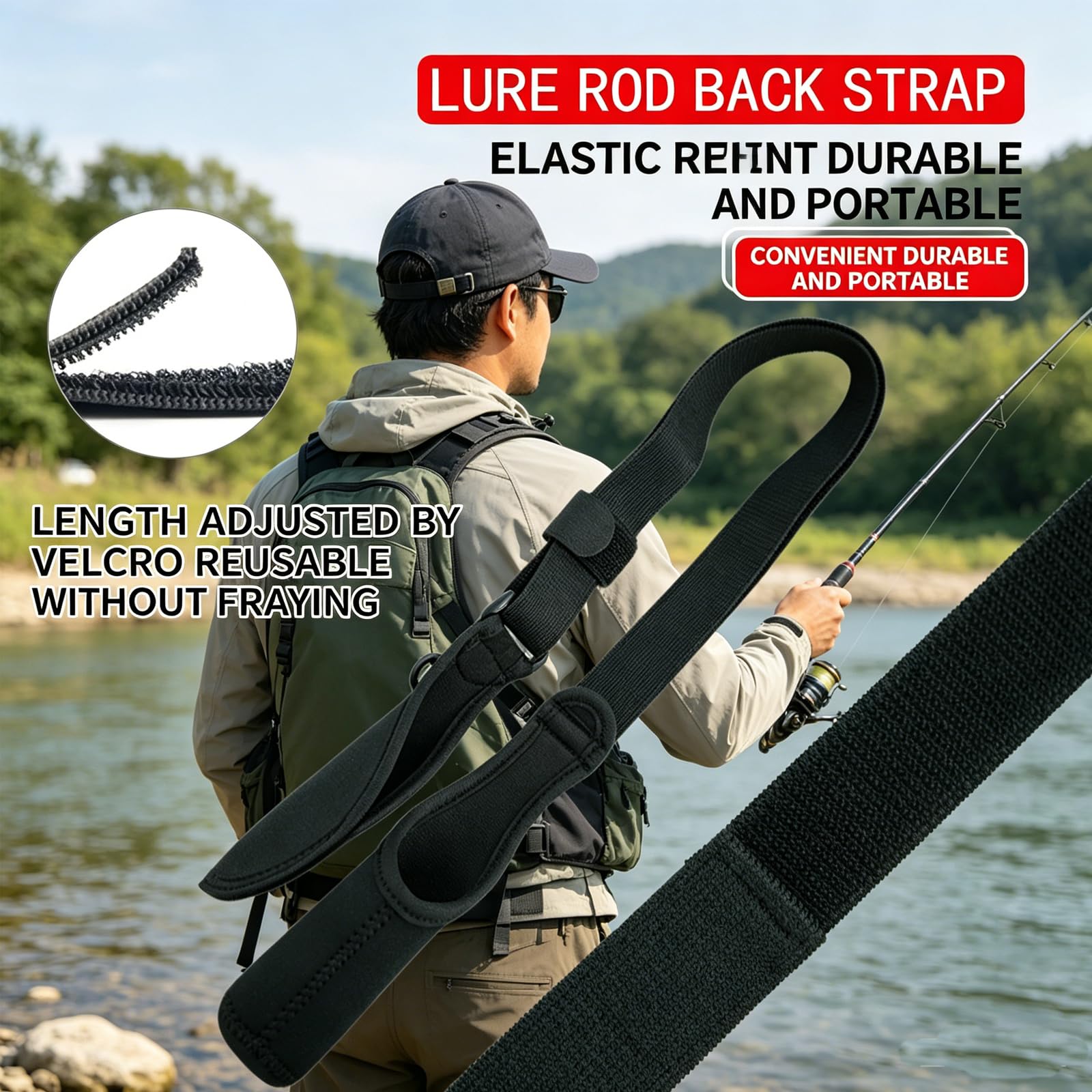 Funda protectora de caña de pescar de neopreno ajustable 80-130 cm con correa