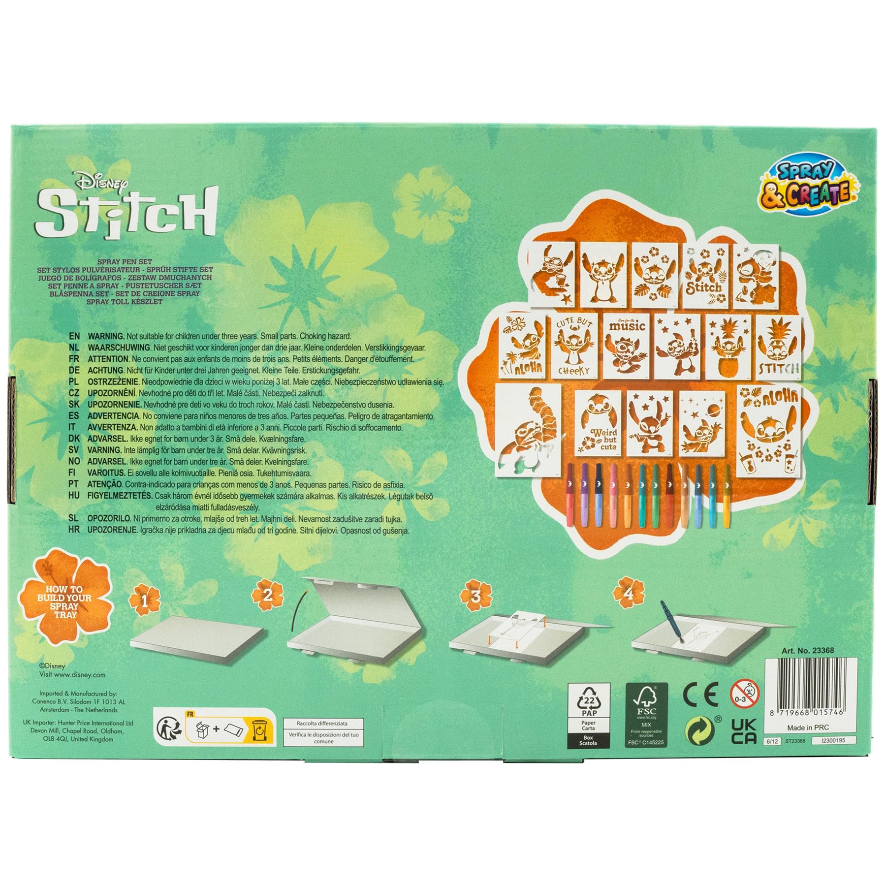 Disney - Lilo & Stitch - zestaw pisaków w sprayu na biurko - kredki dla dzieci - zestaw do malowania z kolorowymi kredkami i szablonami do malowania (ST23368)