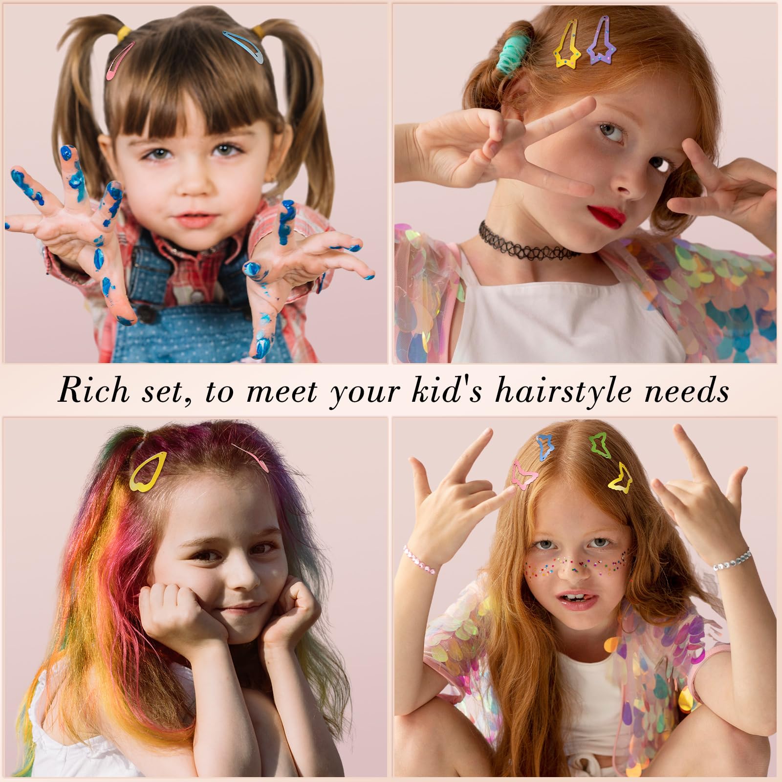 obeoby 82 fermagli per capelli colorati in 5 stili per ragazze, fermagli per capelli in metallo a scatto per ragazze graziose stelle farfalle cuori clip per ragazze accessori per capelli regalo