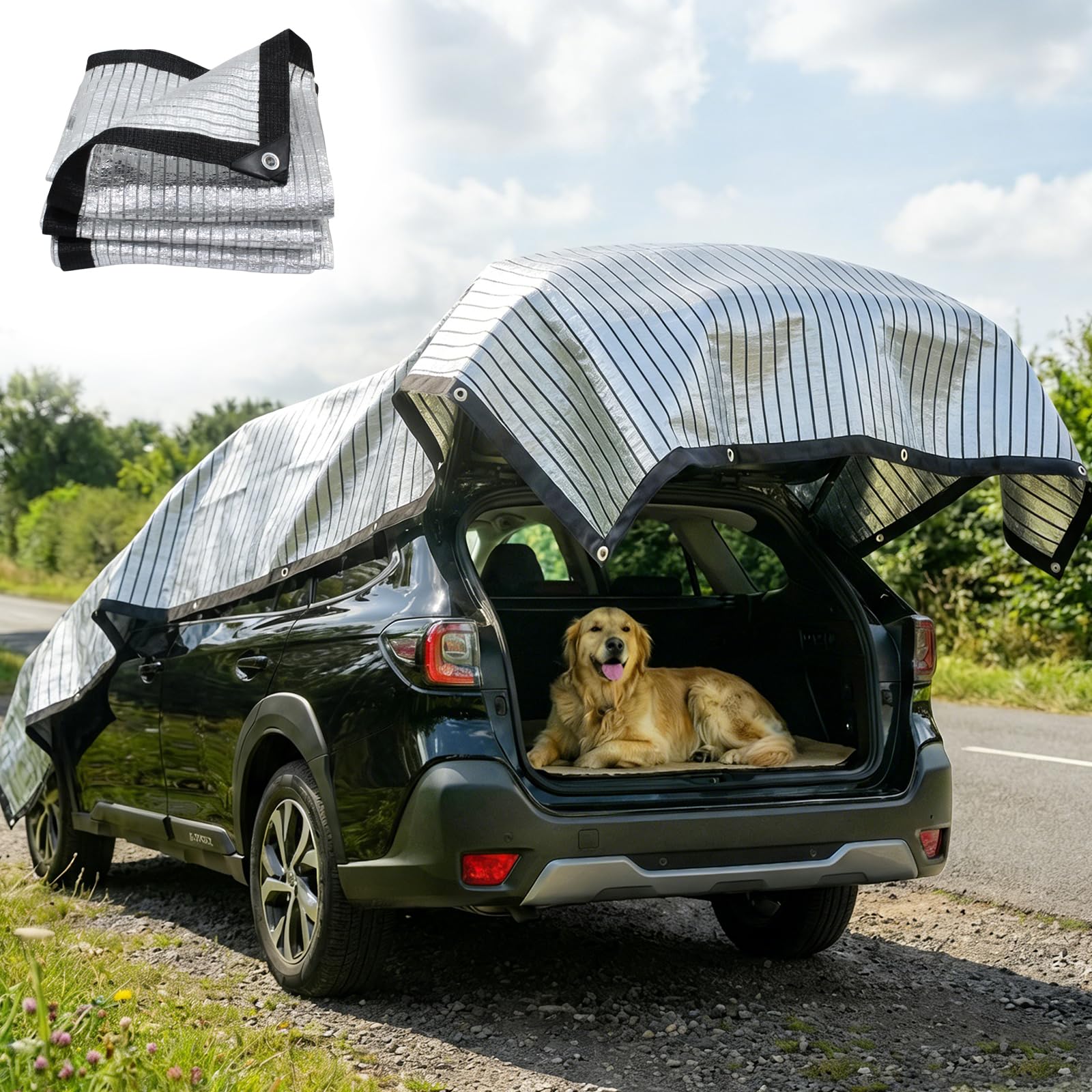 Filet d'ombrage aluminium 2x2m BeGrit pour voiture et chien