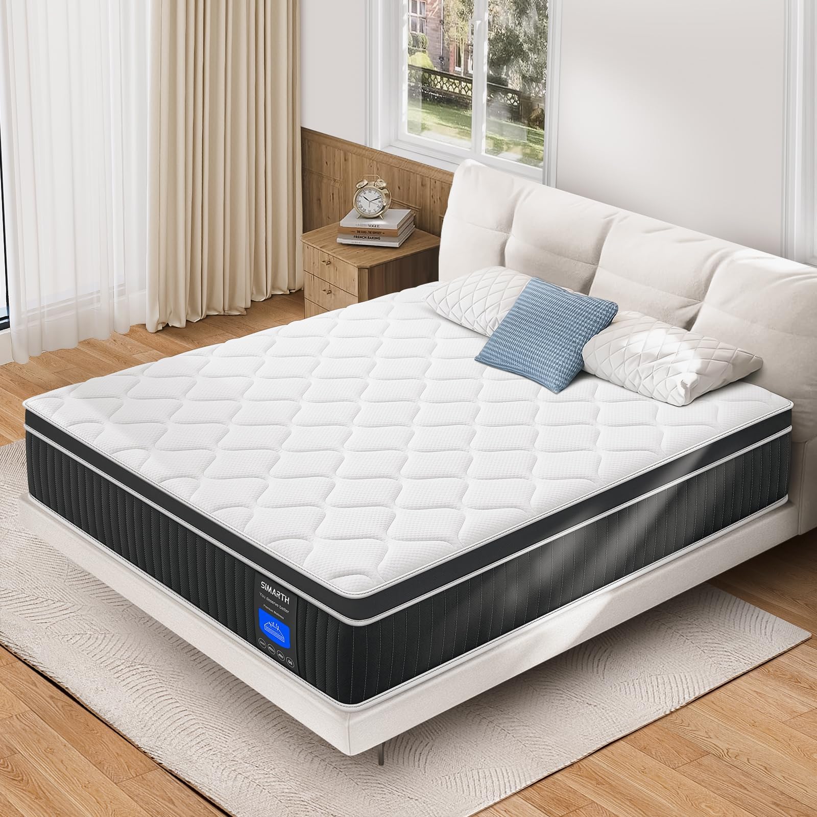 King Size Mattress,12 Inch Hybrid Mattresess in a Box, Upgrade Strengthen Mattresses with Memory Foam and Pocket Spring, Soft and Comfort King Mattress, Non-Fiberglass, Medium Firm