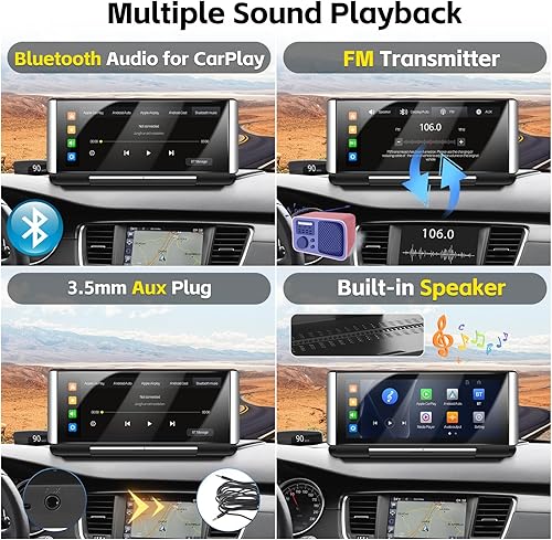 Miniatura 4 de UNITOPSCI Estéreo portátil para coche con Bluetooth inalámbrico Apple CarPlay Android Auto Cámara delantera y trasera Ford 6.86 pulgadas pantalla