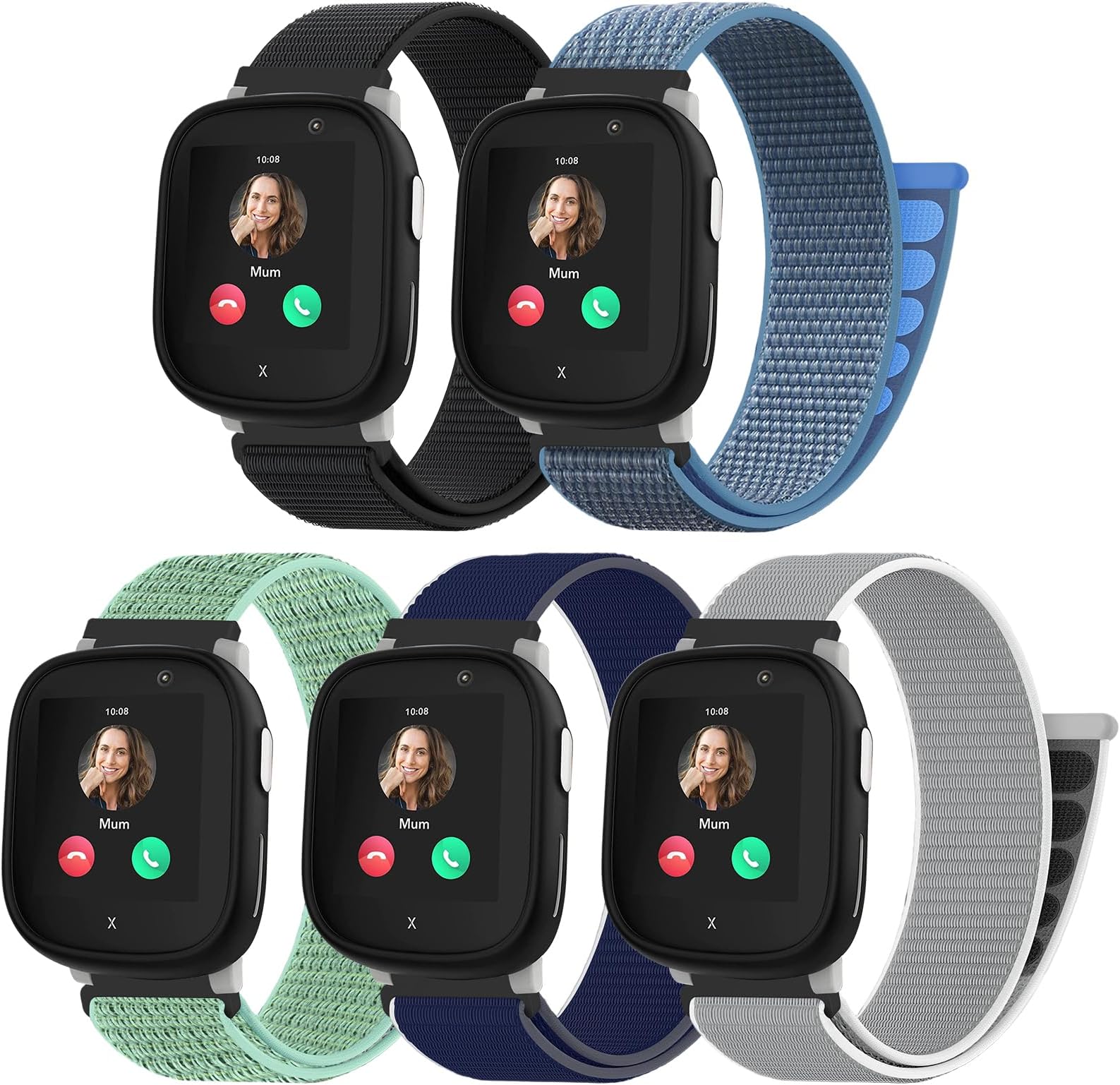 Pack of 5 Nylon Loop Wristbands Compatible with Xplora X6 Play/Anio 6 Wristband, Kids Smartwatch Fastening Girls Boys Adjustable Braided Fabric Band for Xplora X6/X6Pro/Anio 6