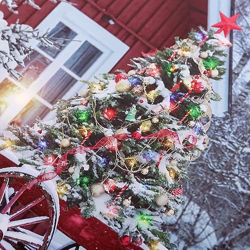 Miniatura 8 de NIKKY HOME Lienzo decorativo con luz LED de Navidad de 16 x 12 pulgadas, impresiones artísticas de árbol iluminadas y casa de nieve, escena de