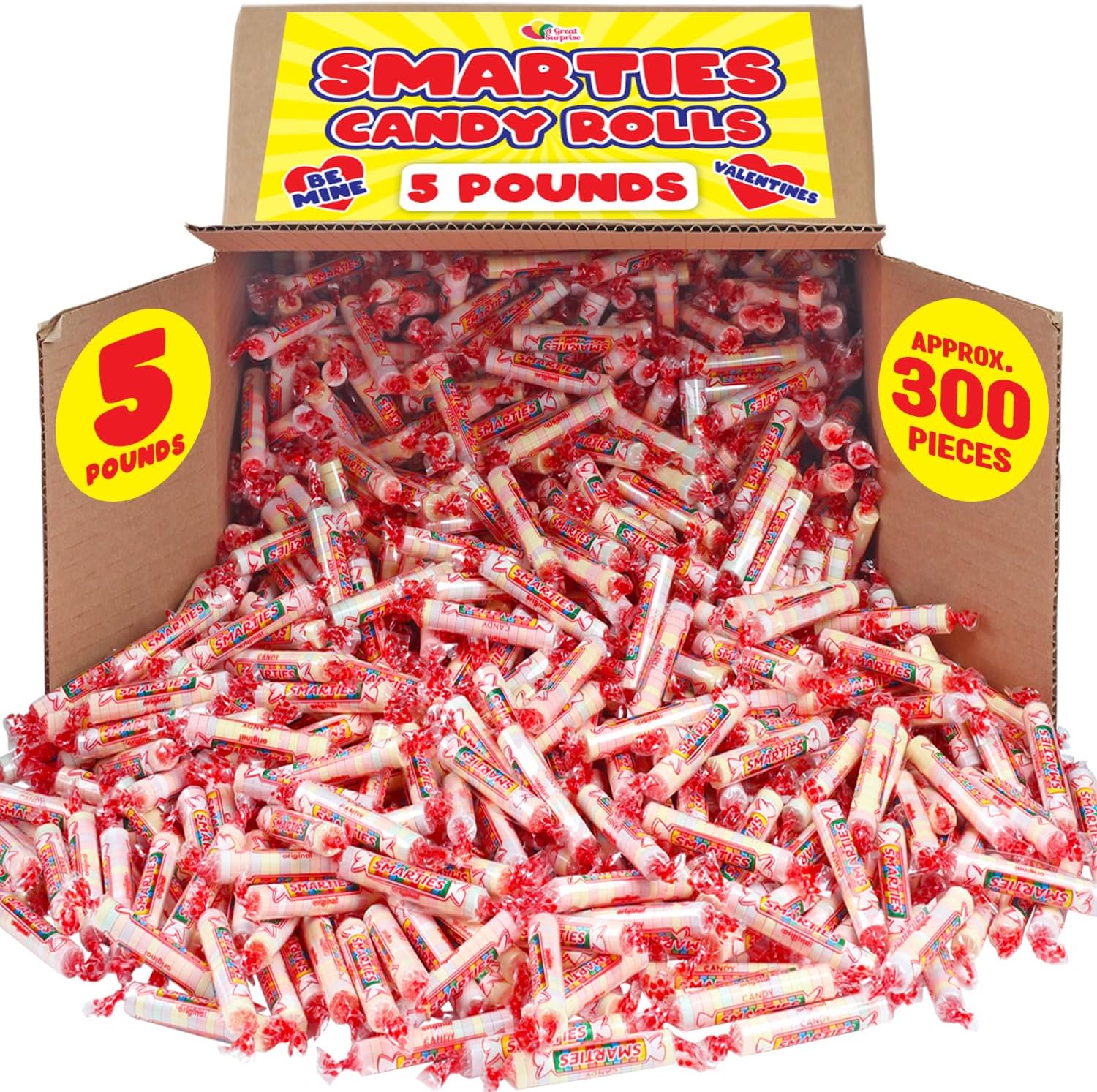 A Great Surprise Smarties Candy Rolls Bulk - Red Candy - Original Flavor, 5LB Party Bag, Approx 230 Pieces, Bulk Candy, Family Size
