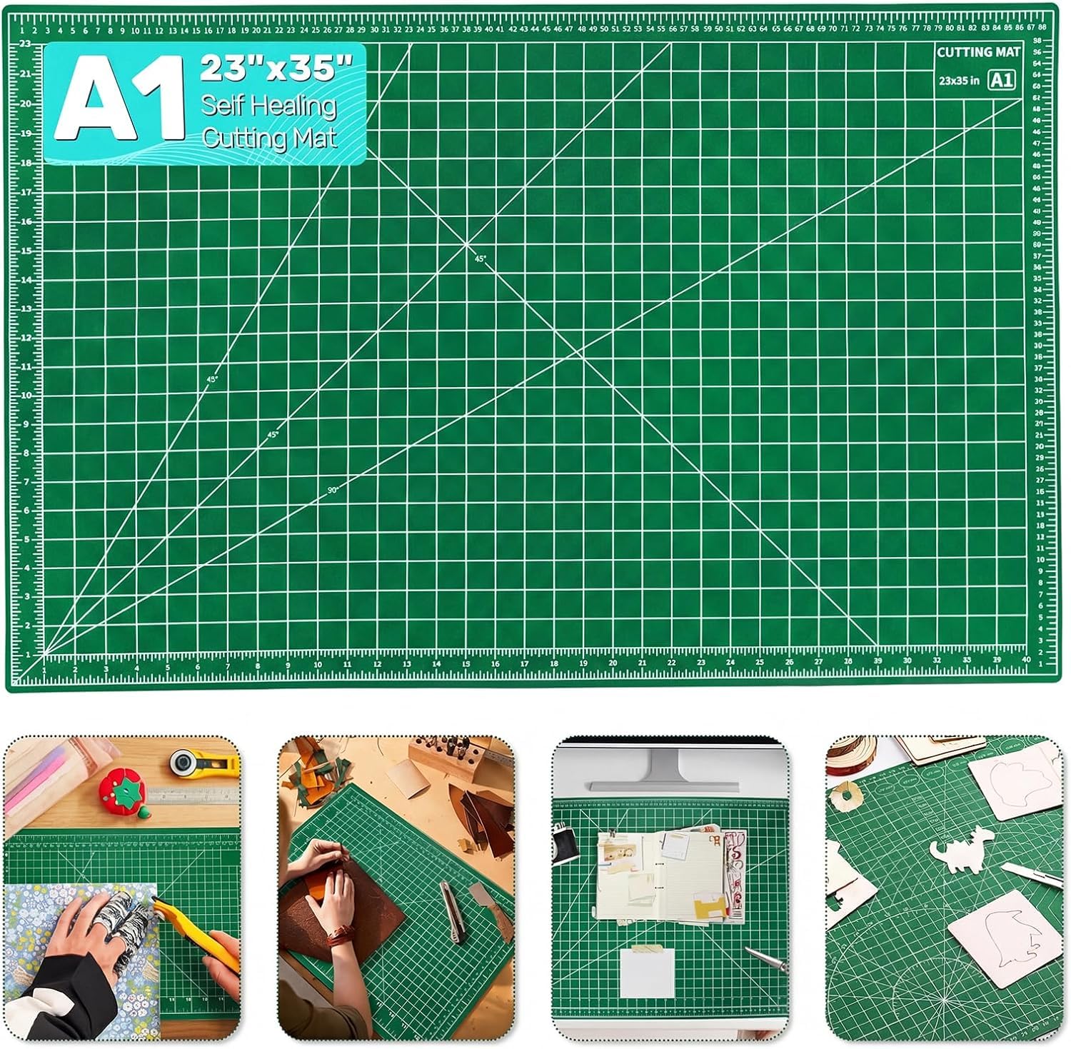 A1 Self-Healing Cutting Mat, Green, 36 x 24 Inch, 5 Layered Durable Non-Slip Double Sided with Marked Pattern and Grids-image-28