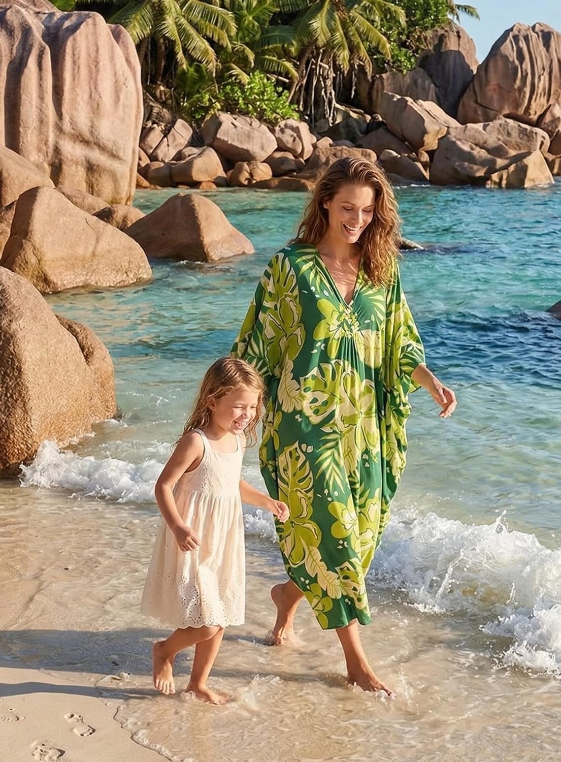 cthseie Women's Kaftan Dresses V Neck Batwing Sleeve Beach Cover Ups Plus Size Lightweight Caftans for Swimwear