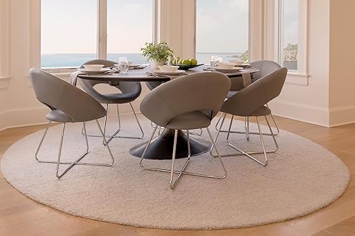 Miniatura 6 de Milliard Silla de cuero circular para sala de estar, cocina, oficina en casa y dormitorio, silla de comedor moderna con patas cromadas (gris)