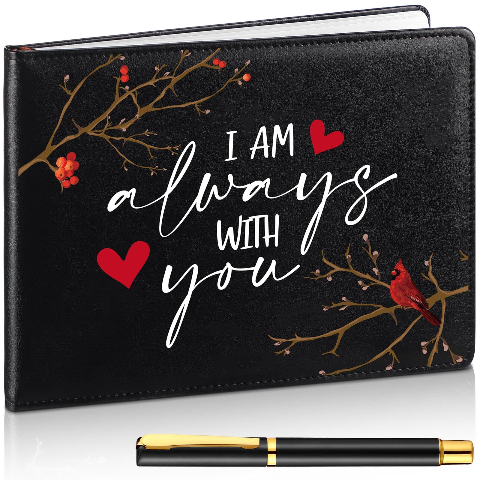 Yingzhao Memorial Funeral Guest Book with Pen 144 Pages Cardinal Funeral Guest Sign in Book for Memorial Service Celebration of Life Party Supplies in