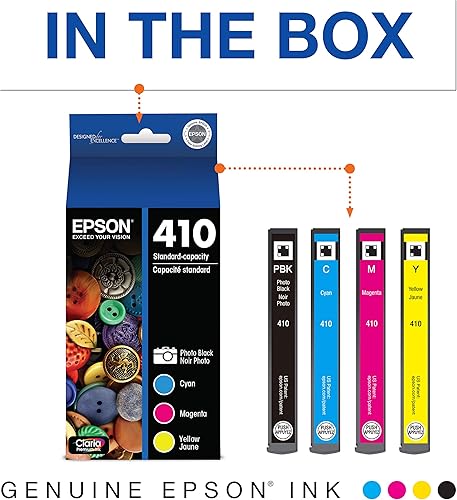 Miniatura 6 de Epson 410 Claria - Paquete combinado de cartuchos de color negro y estándar de alta capacidad (T410XL-BCS) 410 Claria de tinta premium, capacidad