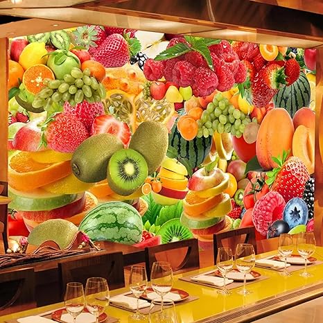 Amazon 写真の壁紙3d部屋の装飾の壁紙壁画桃スイカ新鮮な果物のポスター壁画リビングルームキッチンフルーツショップ装飾壁画 壁紙