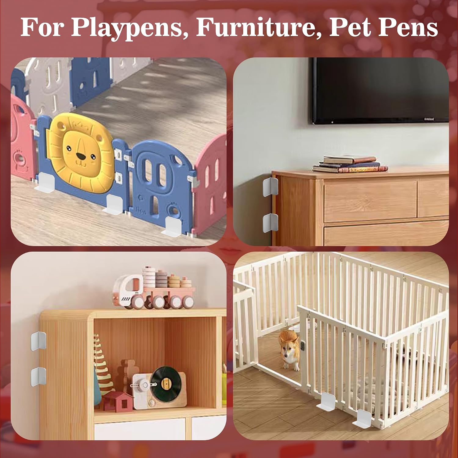 12 Pack Playpen Stabilizers Anti Tip Furniture Anchors Adhesive Bases for Baby Playpens Dog Pens Cabinets Safety Childproof Cabinet Anchoring Kit