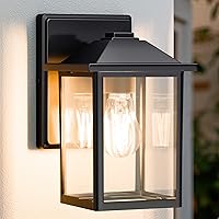 MATAMEYE Black Outdoor Wall Lantern - Waterproof Anti-Rust Porch Sconce with Clear Toughened Glass, E26 Socket