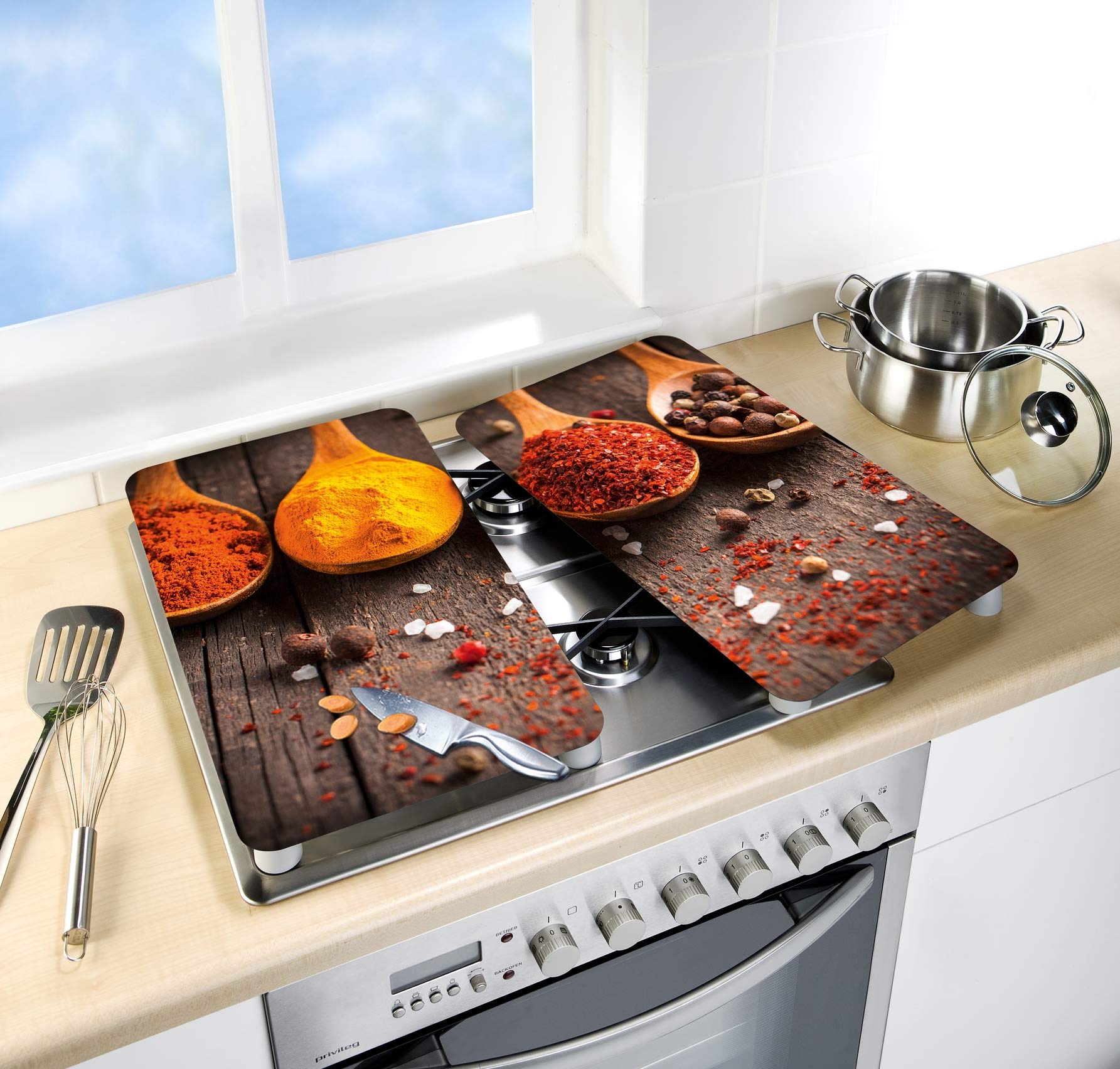 Allstar Set de 2 couvre-plaque de cuisson pour plaques vitrocéramiques ou induction, Verre trempé, 30 x 0.8 x 52 cm, Multicolore