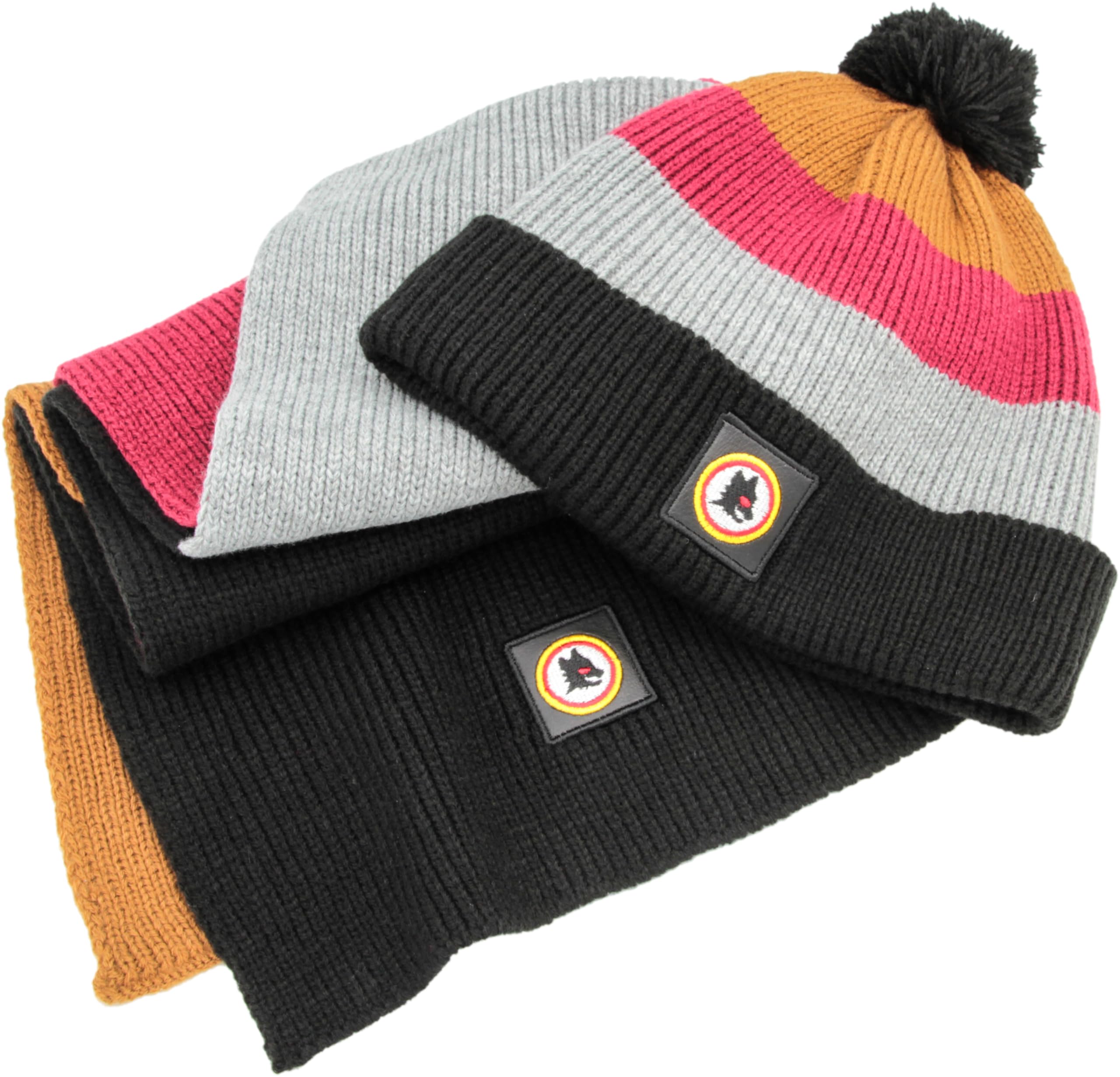 AS Roma SET KIDS LUPETTO LOGO LEATHER PATCH KNITTED SKIPPER BEANIE & SCARF