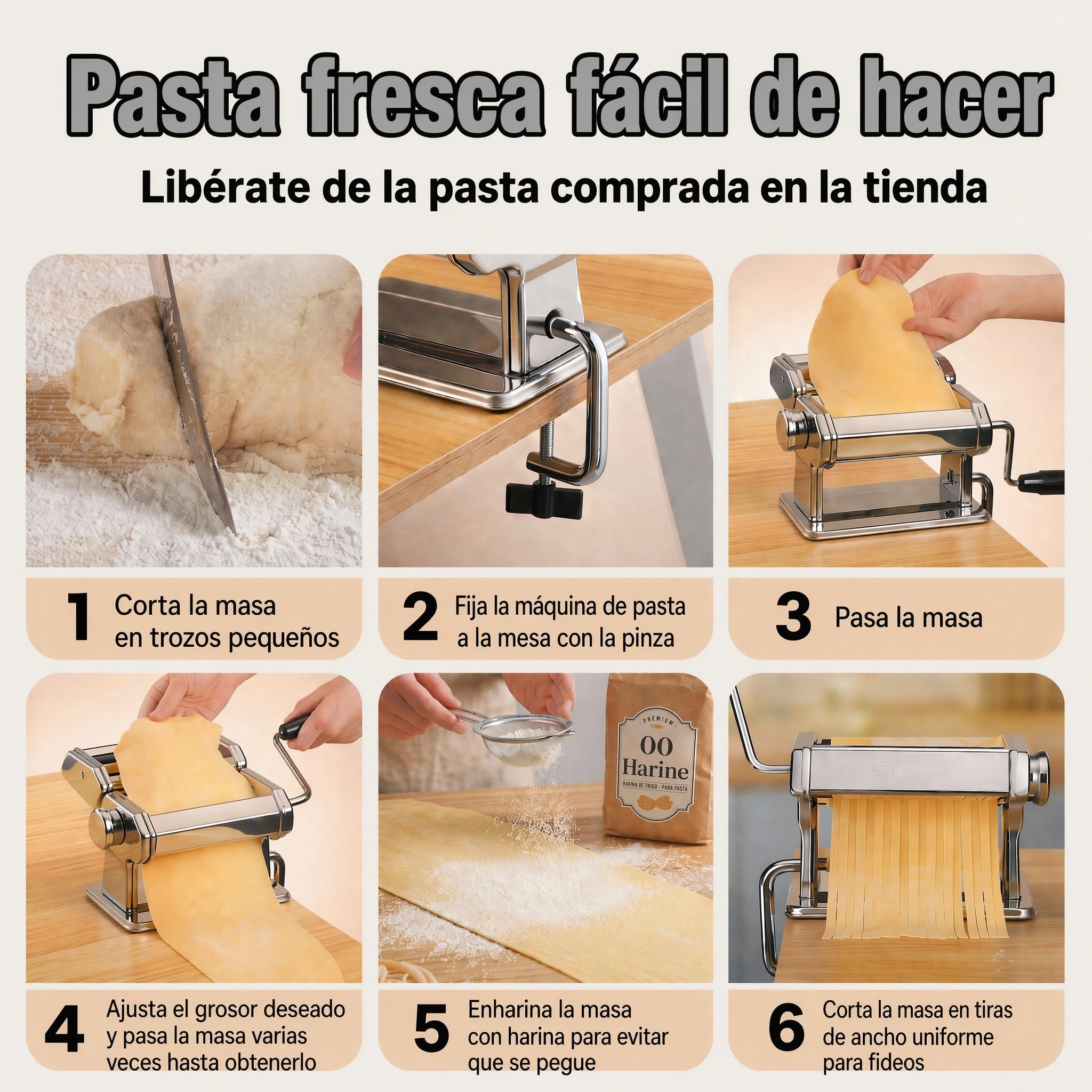 Sailnovo Maquina Para Hacer Pasta, 180 aleación de aluminio Maquina Pasta Fresca, con 9 Ajustes de espesor ajustables y 2 máquinas de corte, Maquina Pasta es muy adecuado para pasta(Plata)