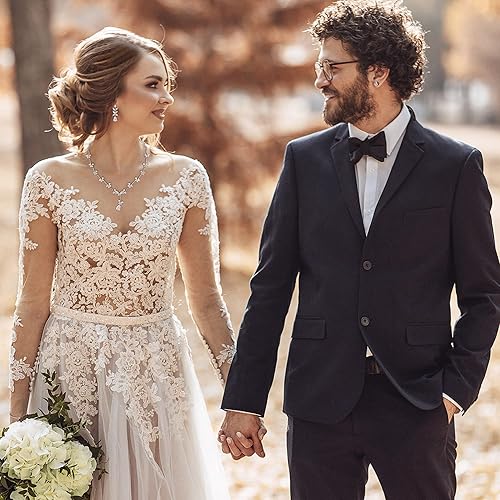 Miniatura 2 de Crysdue Juego de joyas de boda para mujer, para novias, damas de honor, circonita cúbica, flores, hojas, vid, collar y aretes colgantes para fiesta