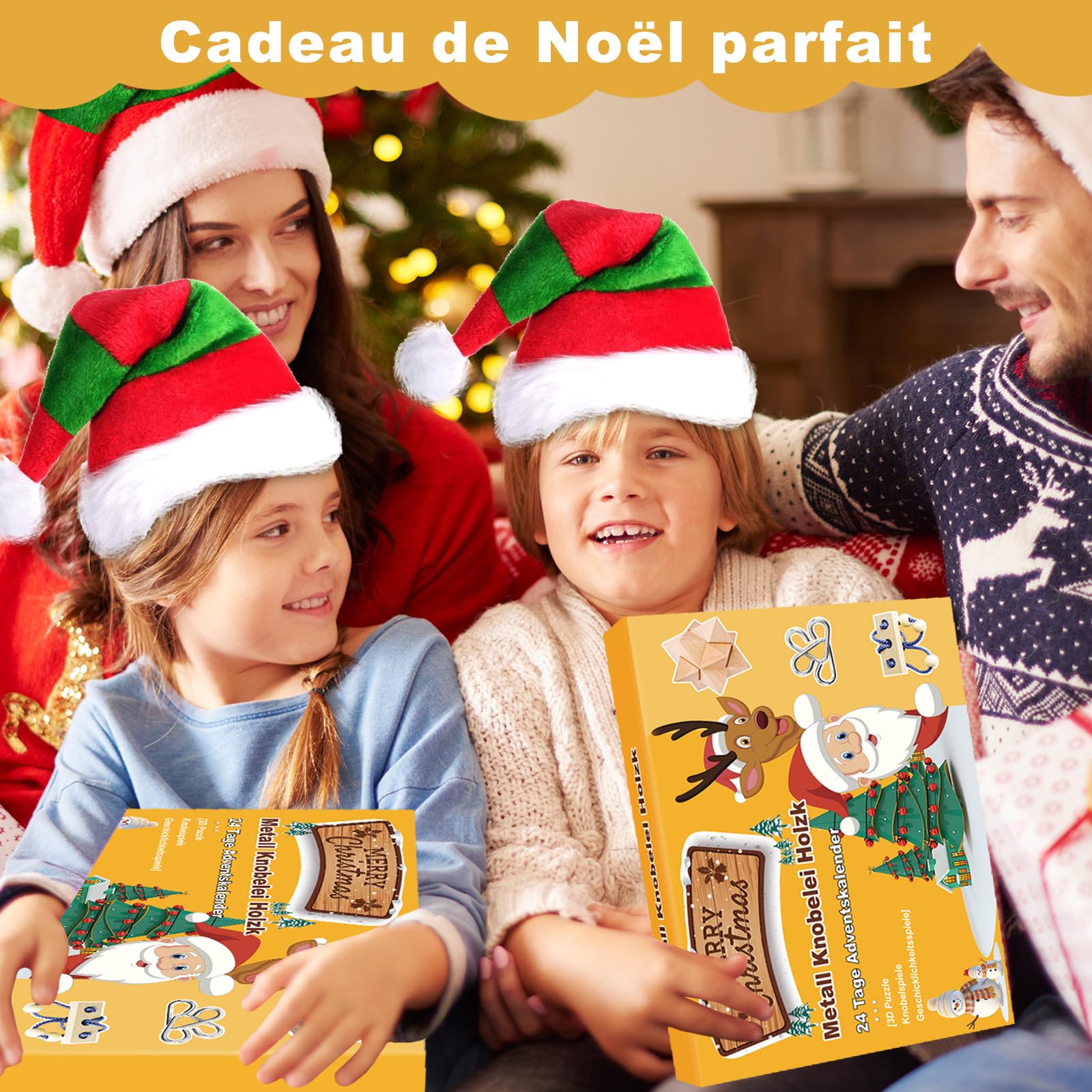 Calendrier de l'avent 2025 Casse Tete, Casse Tête en Bois et en Métal pour Cadeau Noël Enfant Adulte, Puzzle 3D pour Garçons Filles, 24 Jours de Surprise Calendrier du Compte à Rebours