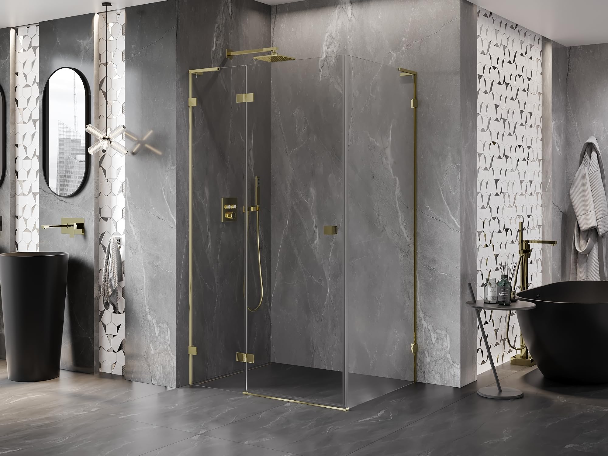 Mexen Lunar L Box Doccia Porta Battente Sinistra 75x80 Trasparente Oro
