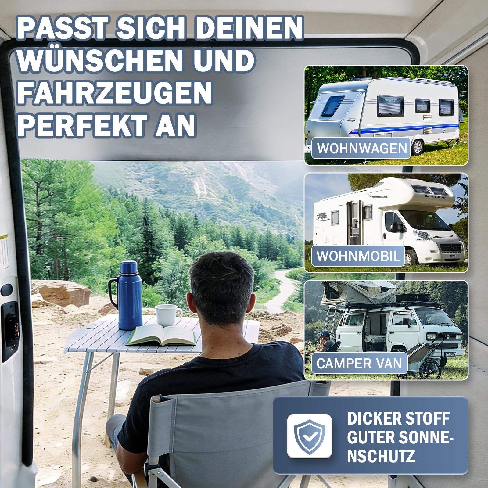Toldo con Barra de Refuerzo, Caravana, Avance Furgoneta, Toldo Caravana 3x240m, Rail toldo 4.7-7mm, Resistente ai Desgarro, Impermeable, Apto para Autocaravana, Furgoneta